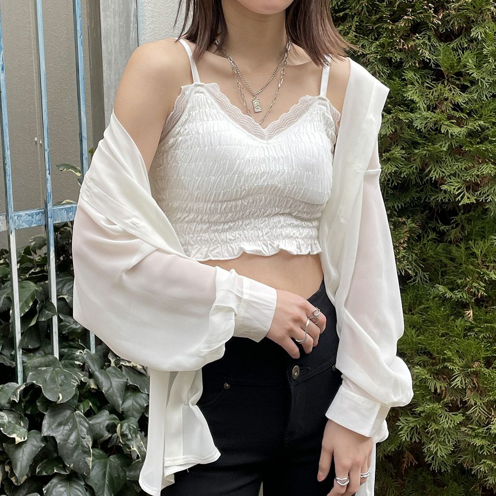 Nida ブラトップ ホワイトウールレーススリーブトップス set Nida ブラ