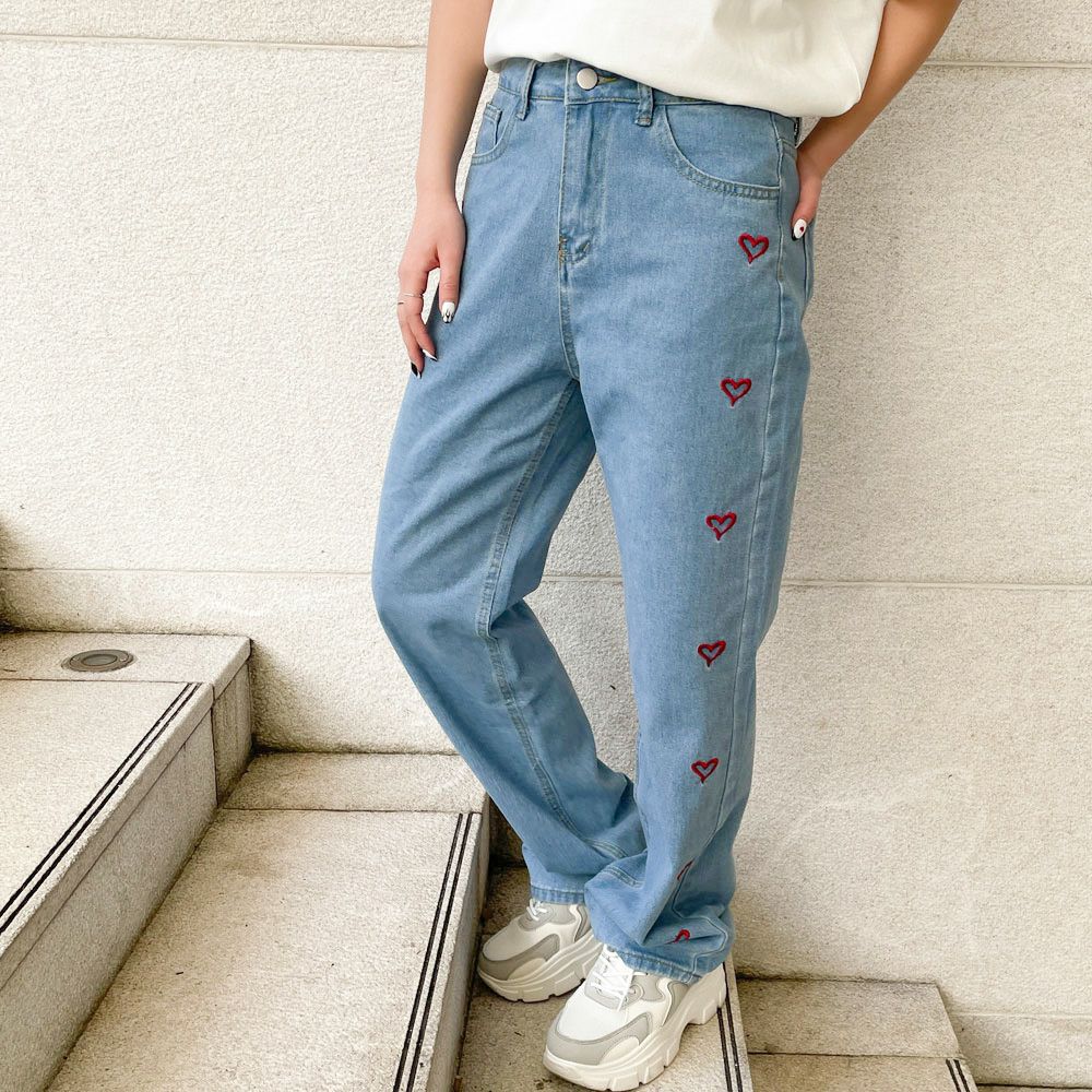Evisu ダークデニムパンツ ハート刺繍 ハート刺しゅう×ストレート》レディース デニムパンツ ゆるシルエット