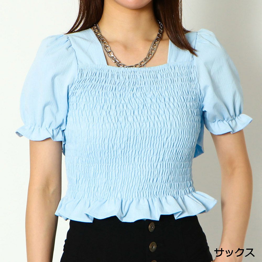 the barnnet ブラウス シャーリング ロゴプレート リボン the barnnet