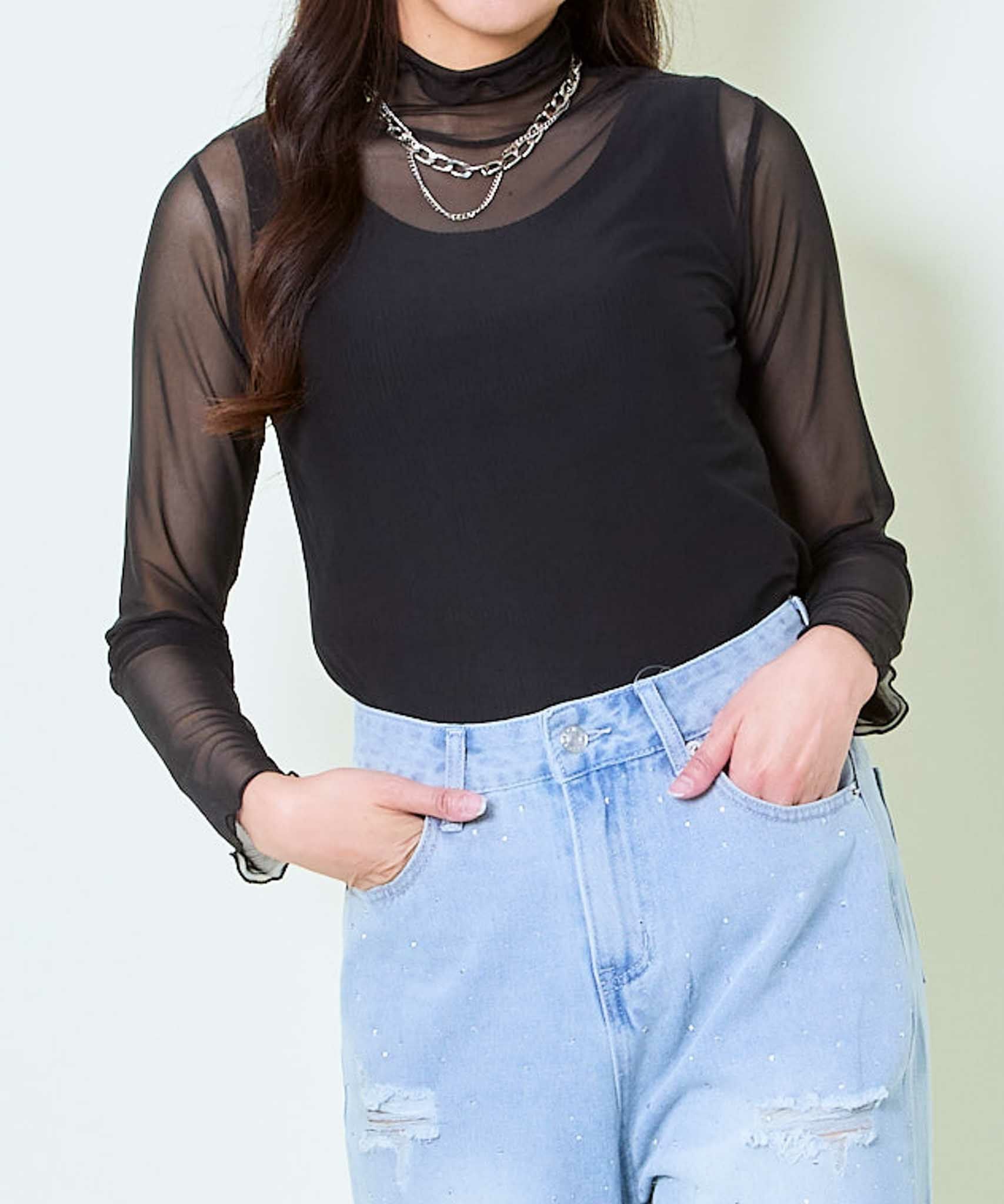 シアー透け感×ハイネック》レディース メロウ 長袖 トップス