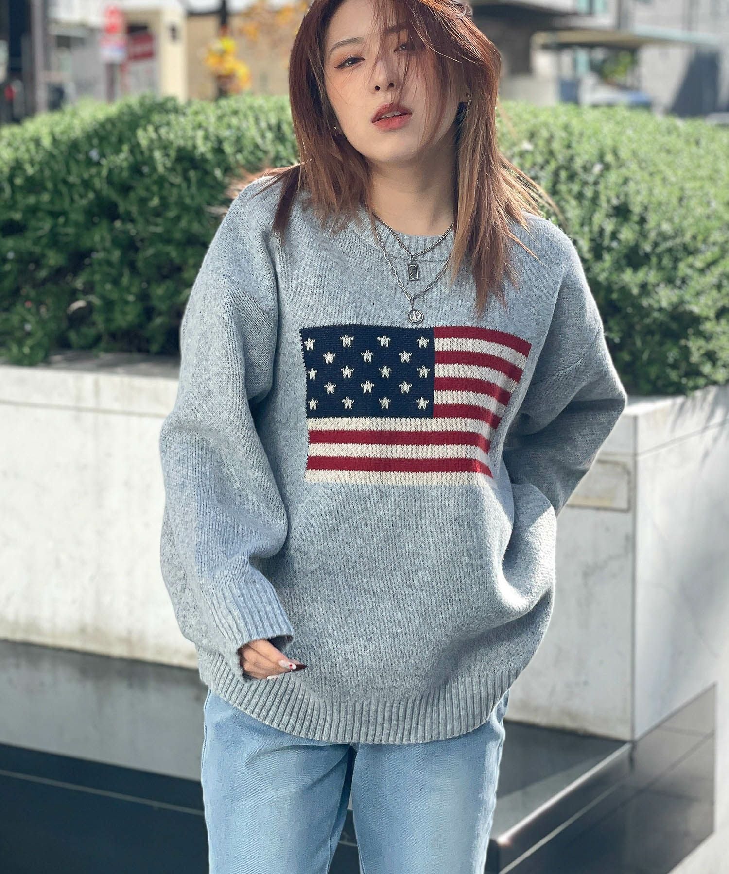 USAフラッグ×オーバーシルエット》レディース ニット セーター 主役級