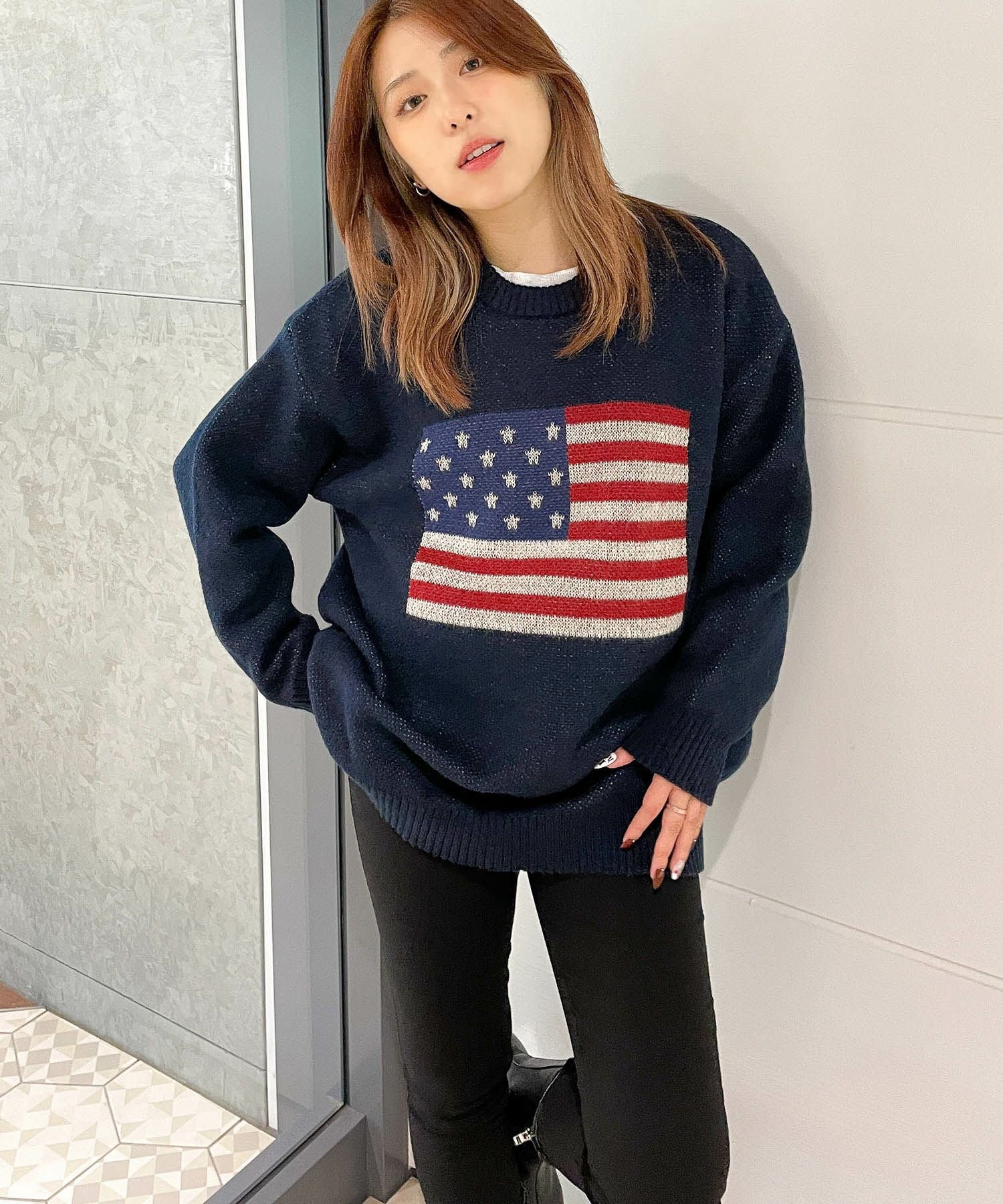 USAフラッグ×オーバーシルエット》レディース ニット セーター 主役級