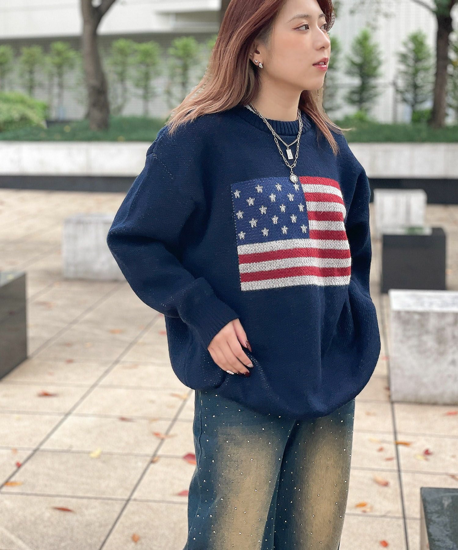 USAフラッグ×オーバーシルエット》レディース ニット セーター 主役級