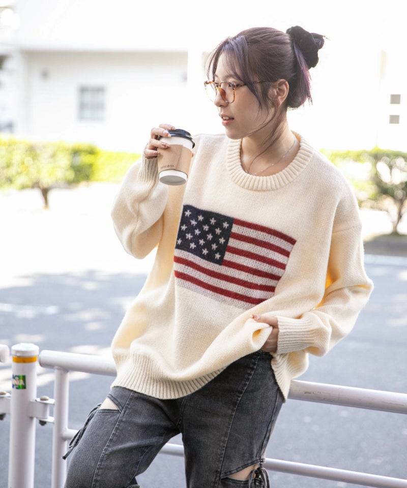 USAフラッグ×オーバーシルエット》レディース ニット セーター 主役級 