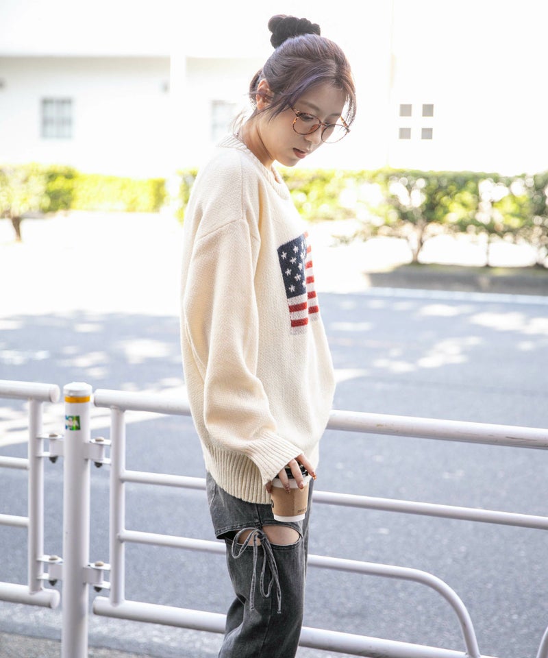 USAフラッグ×オーバーシルエット》レディース ニット セーター 主役級 