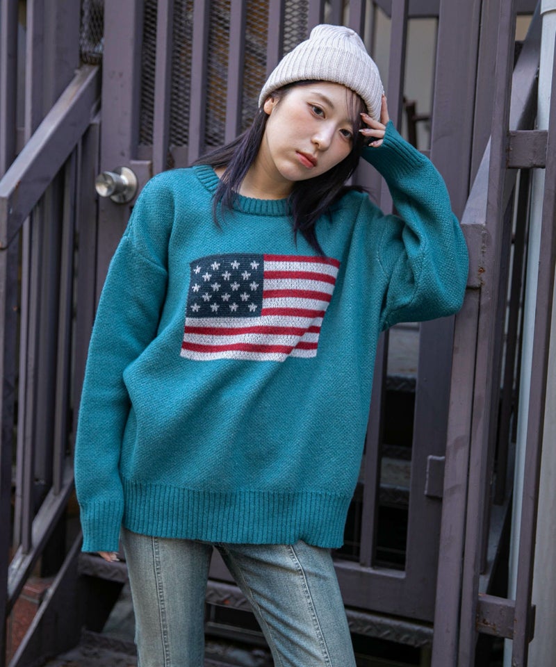 USAフラッグ×オーバーシルエット》レディース ニット セーター 主役級 