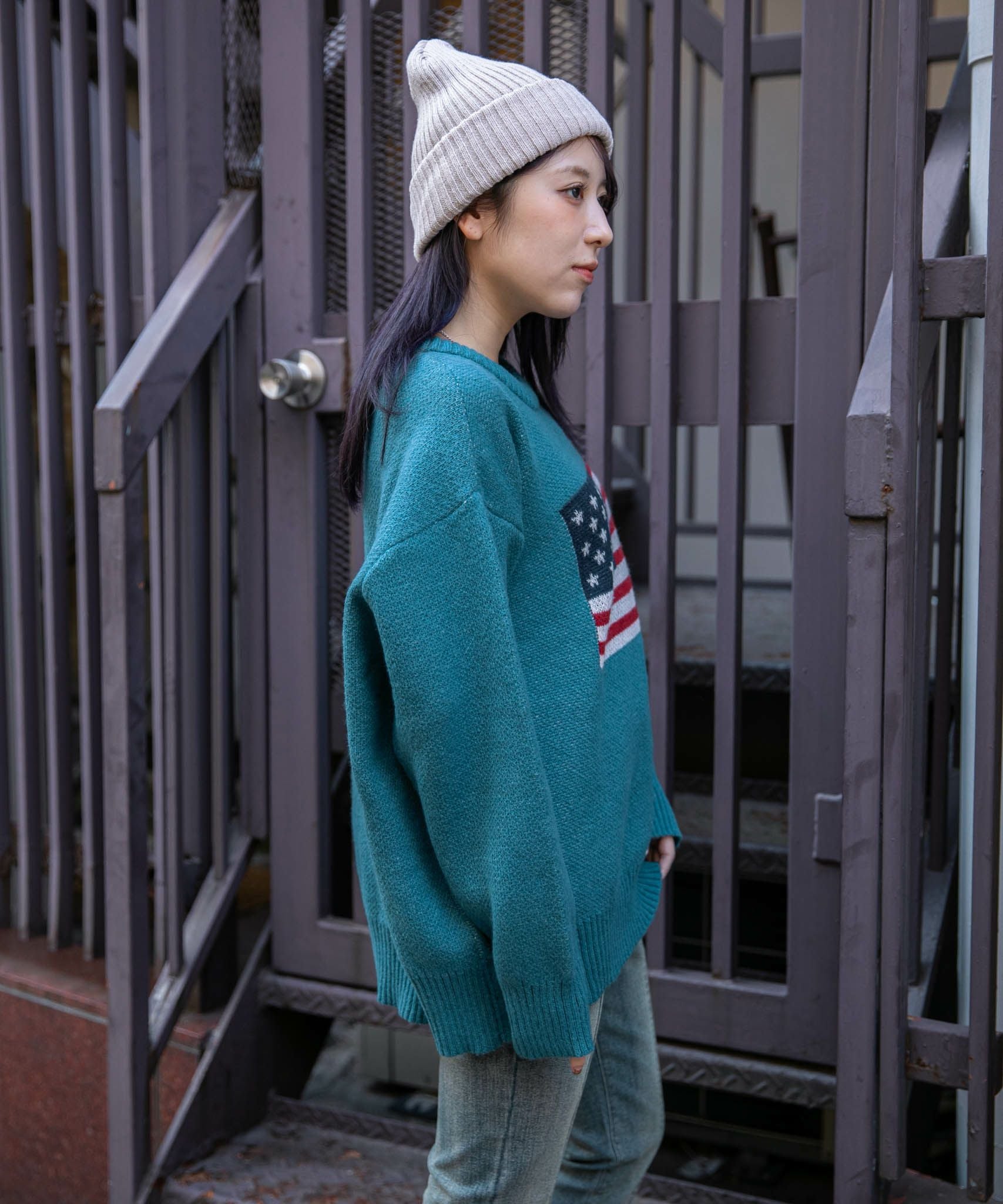 Ameri 新聞プリント オーバーサイズニット Fサイズ 中古・古着通販】Ameri (アメリ) VINTAGE ILLUSTRATION PRINT KNIT TOP