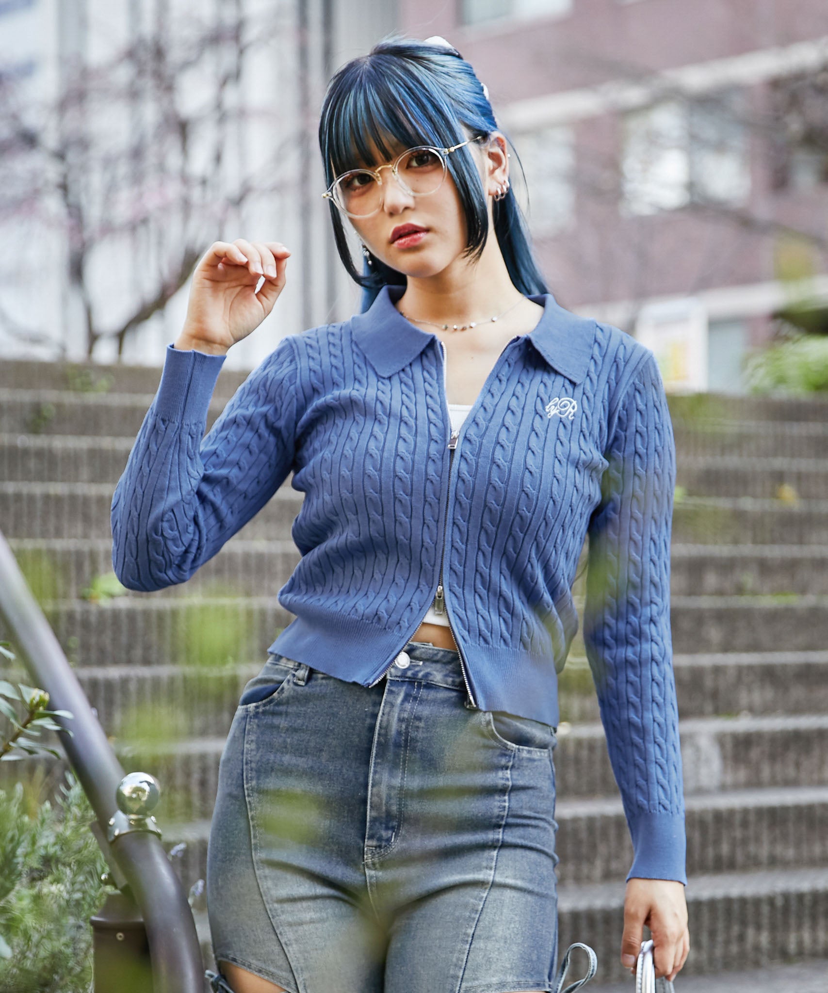 ケーブル編み×ジップアップ》レディース ニット カーディガン風