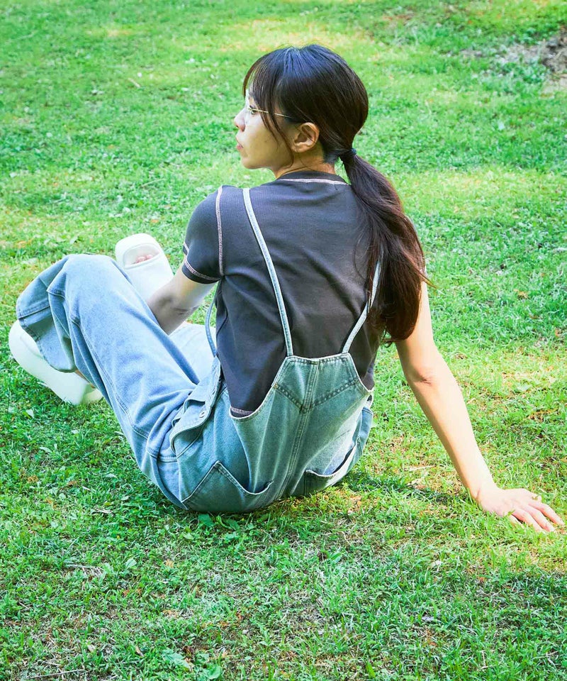 華奢ストラップ×美シルエット》レディース デニムキャミサロペット 