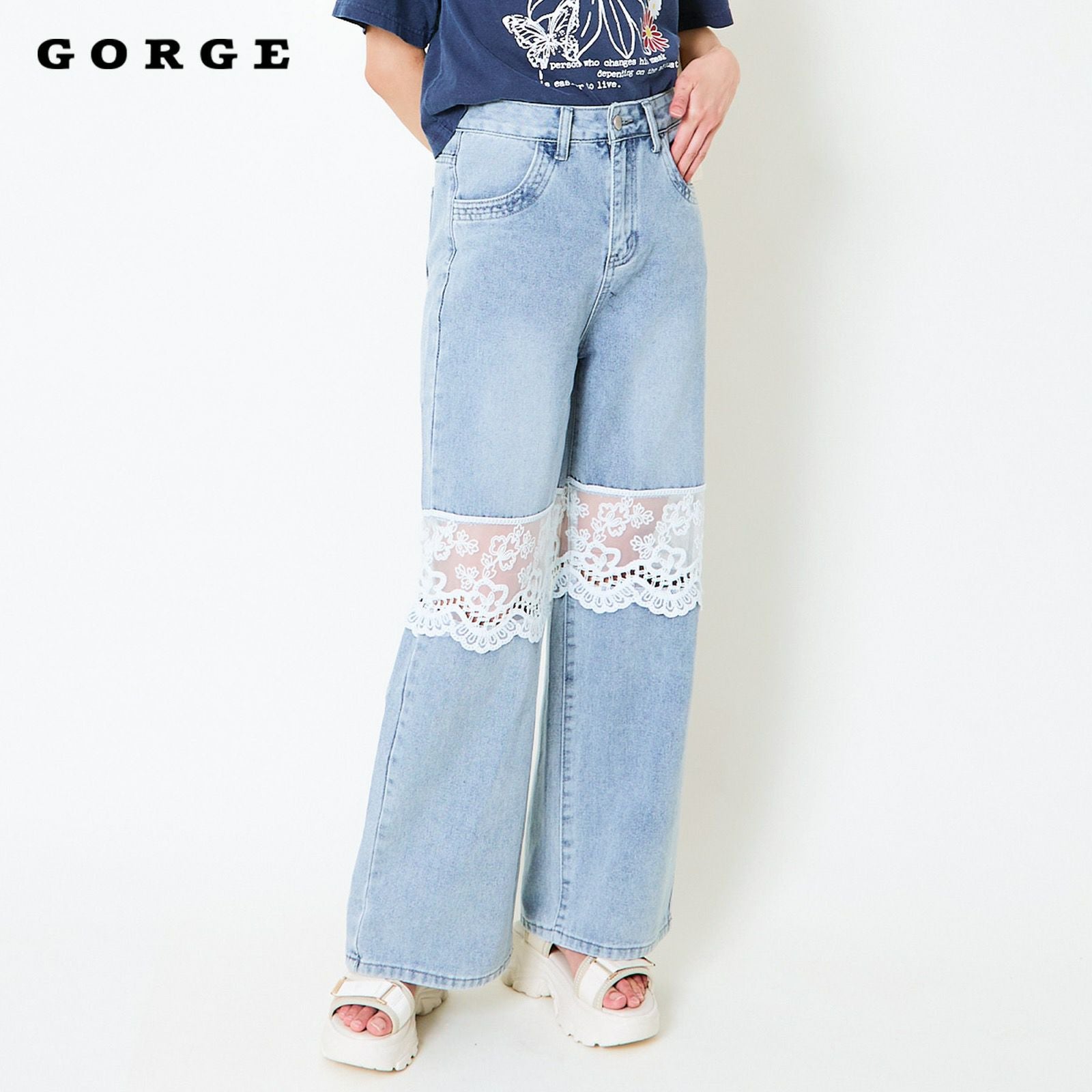 シアーレース×肌見せ》レディース ワイドデニムパンツ 春夏秋 | GORGE