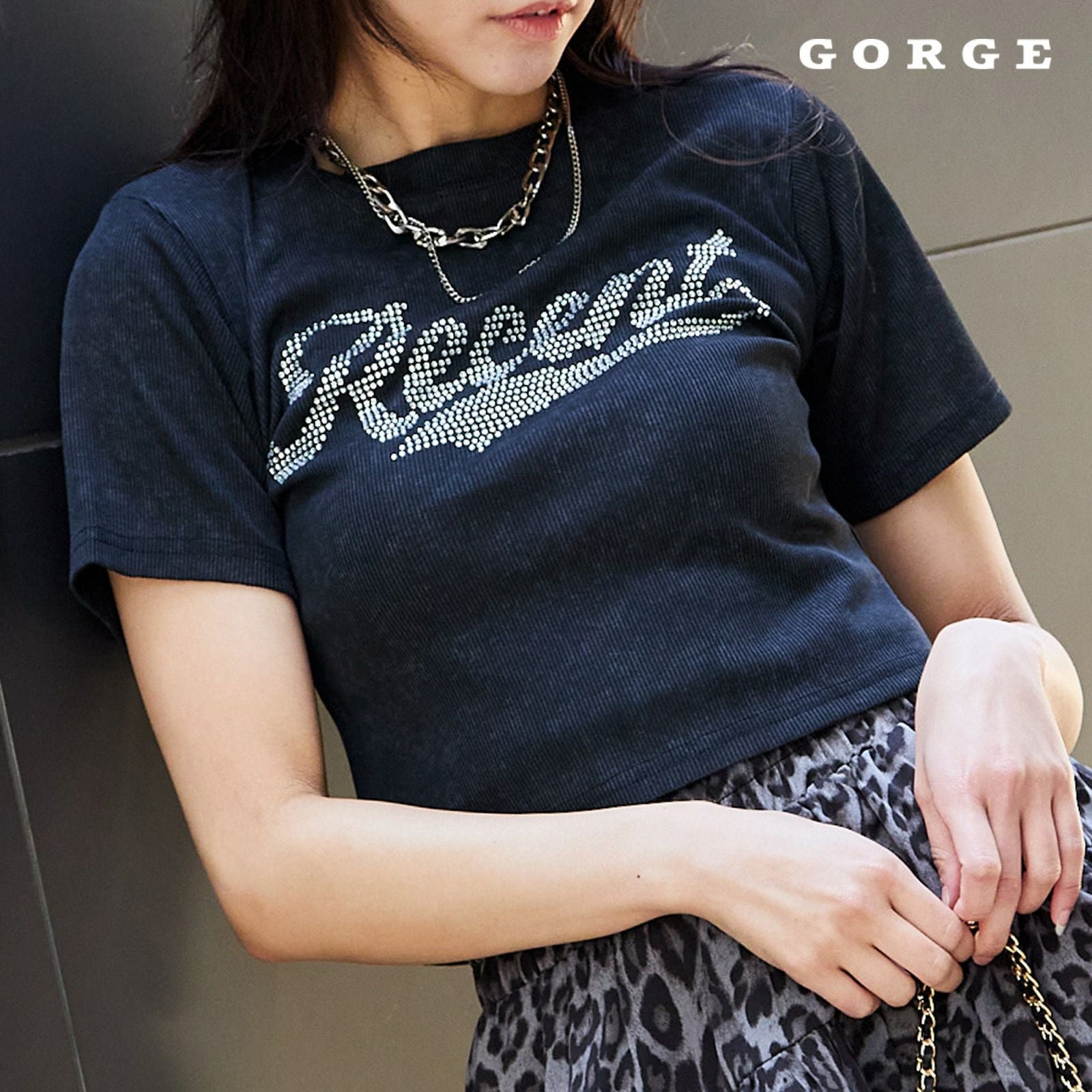 きらロゴ×短丈》ラインストーンTシャツ／Y2Kストリート | GORGE