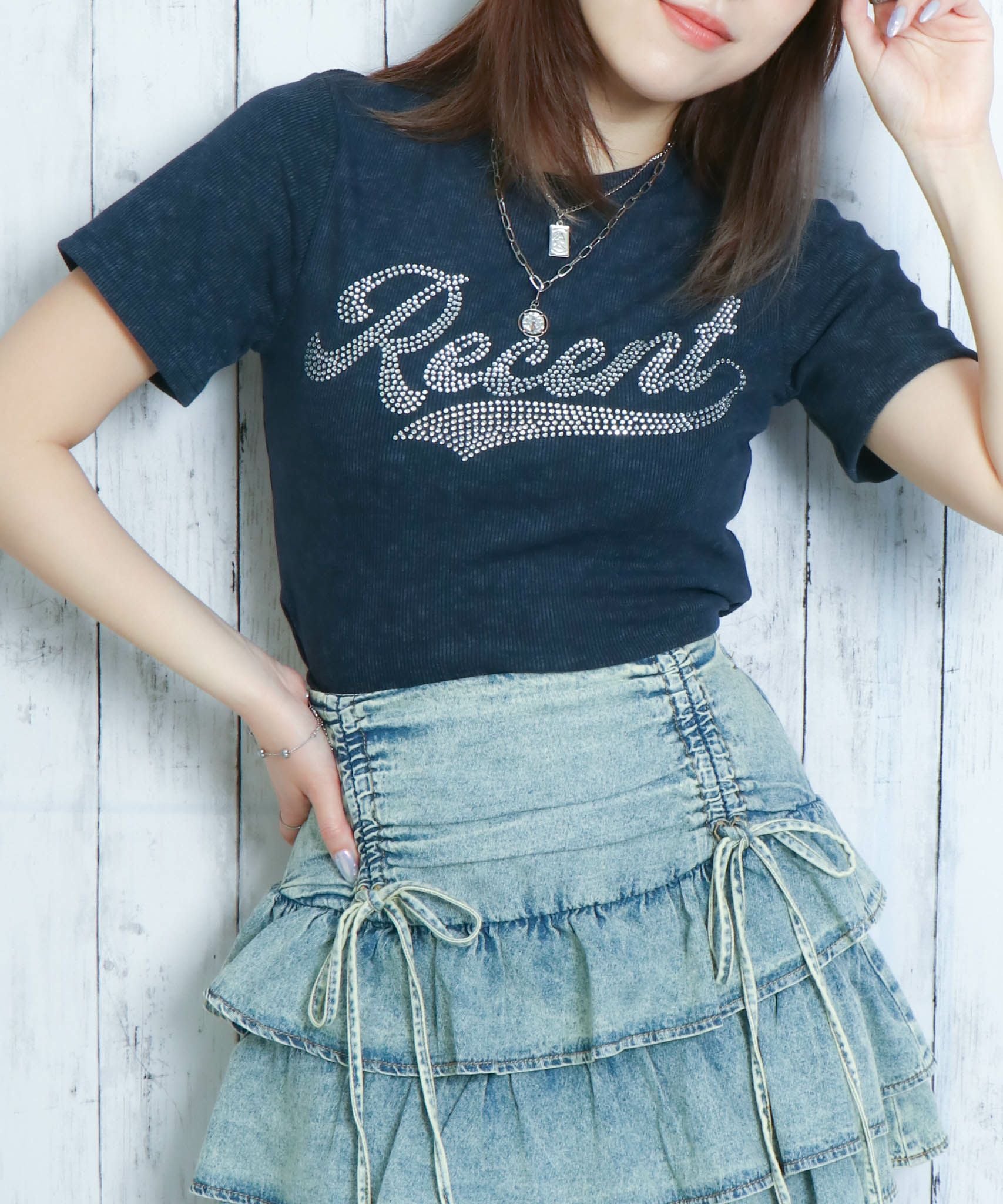 FUGA Tシャツ　フォトプリント　ラインストーン　y2k grunge 平成 きらロゴ×短丈》ラインストーンTシャツ／Y2Kストリート | GORGE