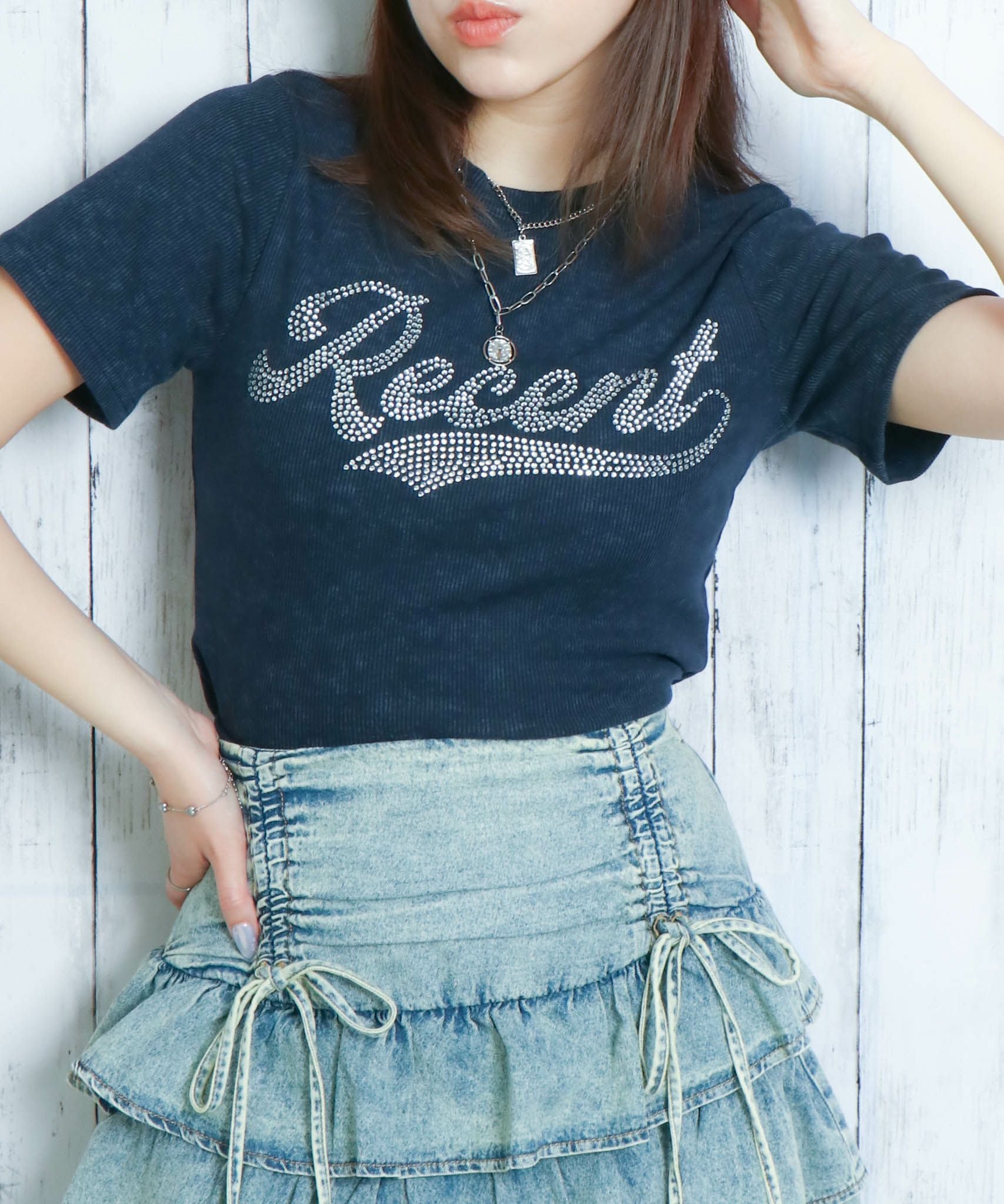きらロゴ×短丈》ラインストーンTシャツ／Y2Kストリート | GORGE