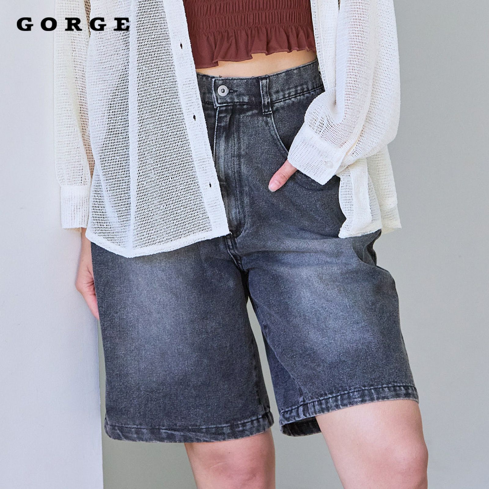 デニム刺繍ハーフパンツ | GORGE