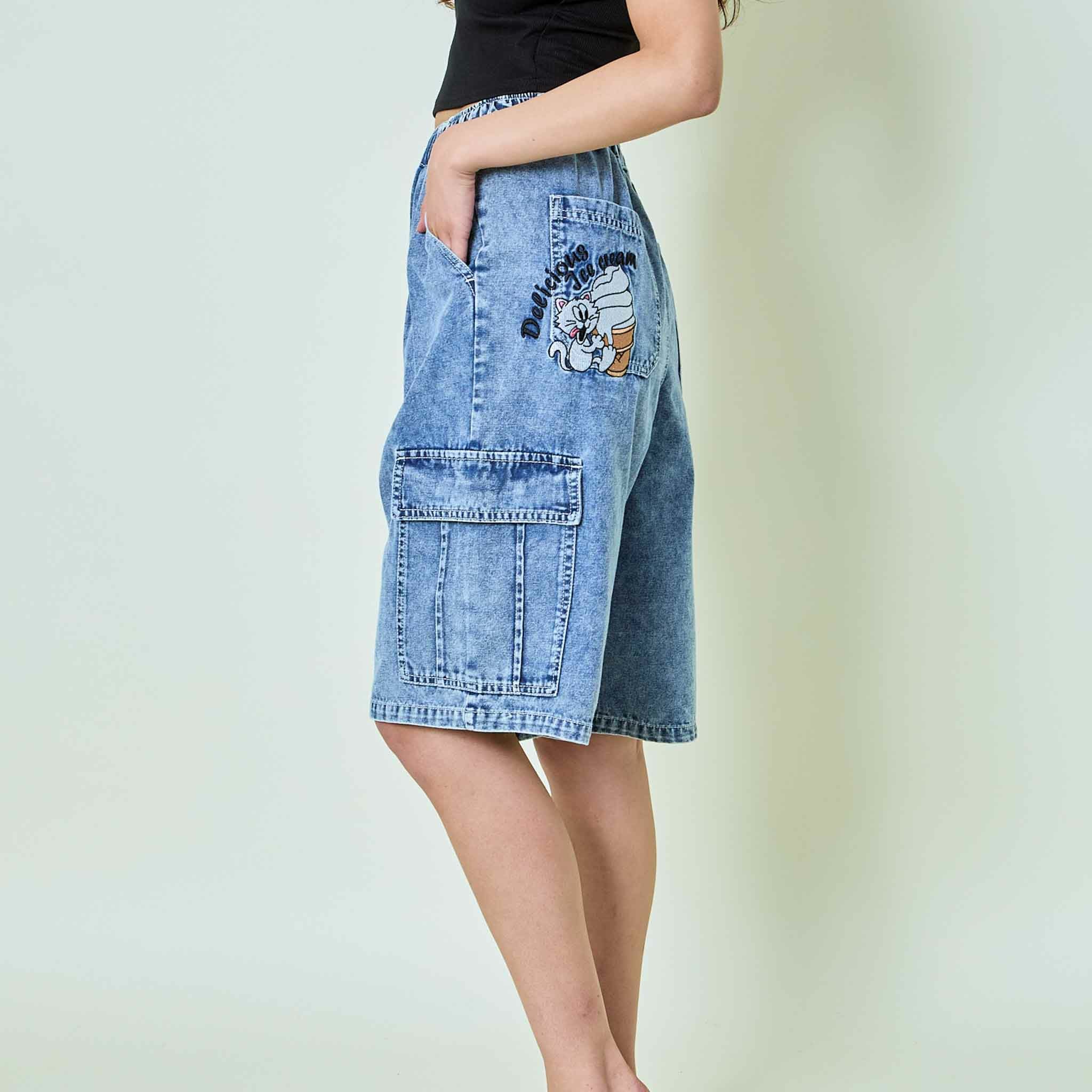カーゴデニム刺繍ハーフパンツ | GORGE