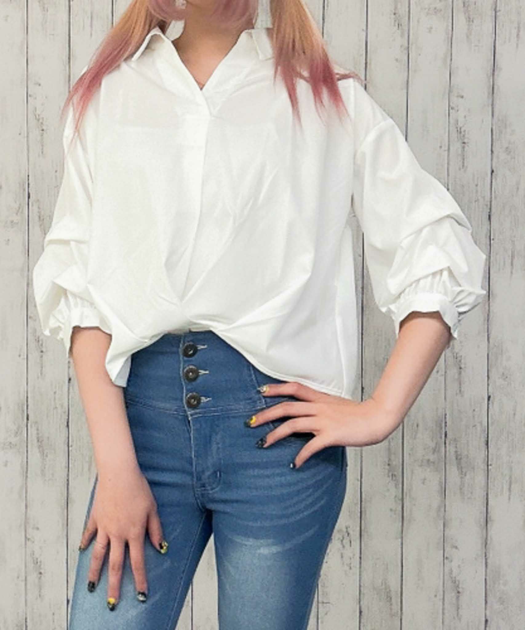 抜け感×立体タック》レディース ポリエステル スキッパーシャツ