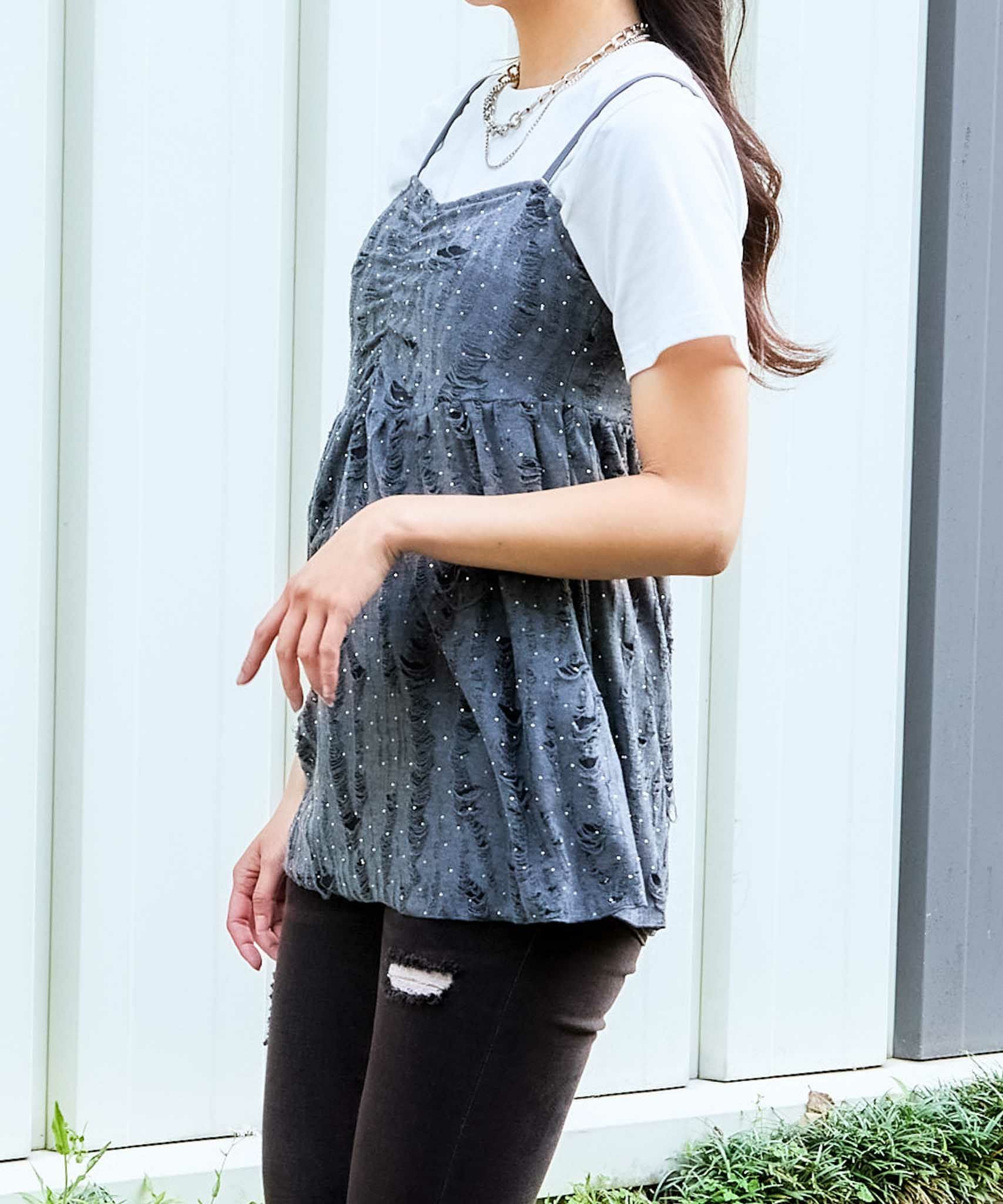 キラッと揺れる》ラメダメージキャミチュニック | GORGE