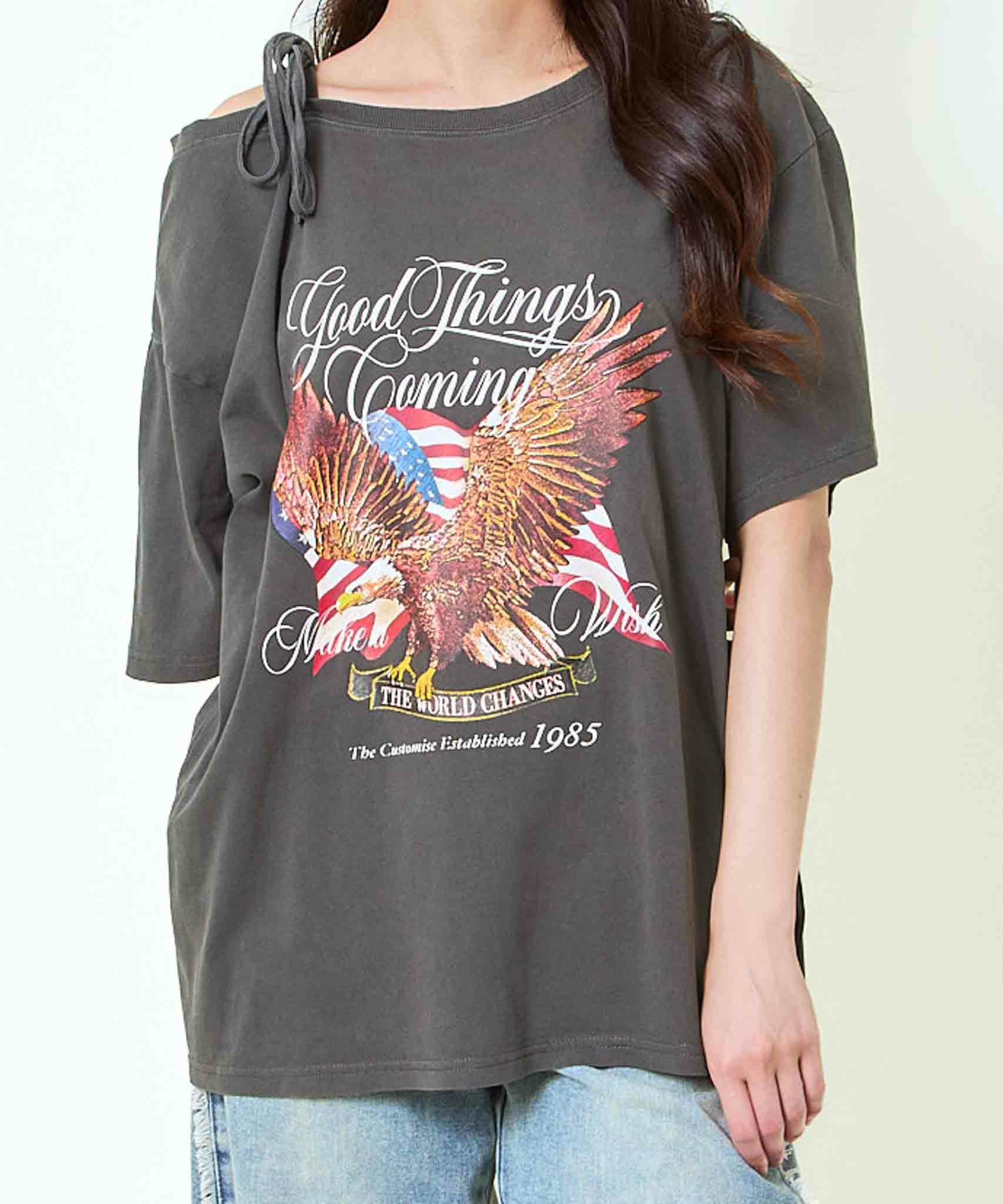 ワンショル×ロゴプリント》レディース ルーズTシャツ オーバーサイズ