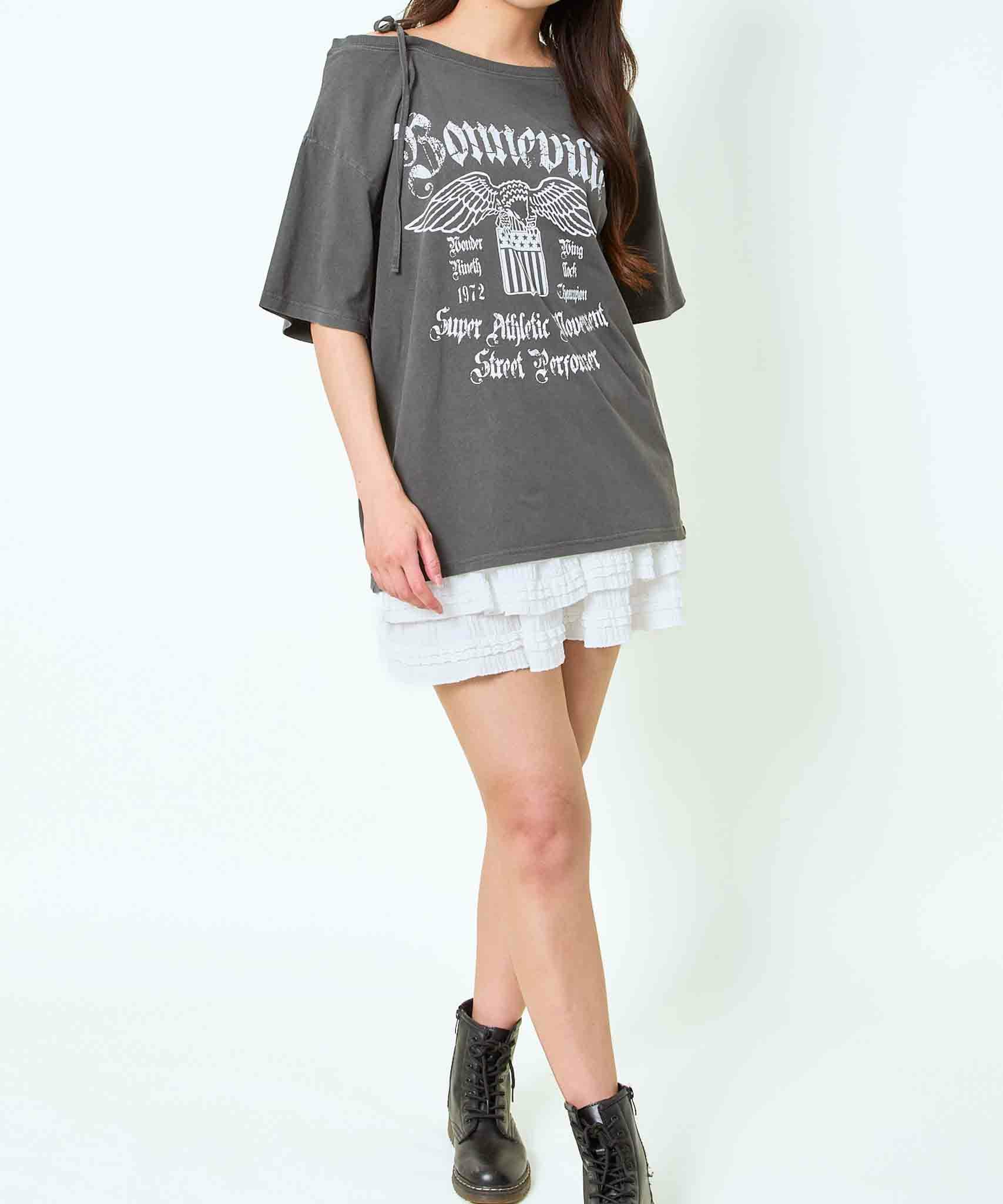 ワンショル×ロゴプリント》レディース ルーズTシャツ オーバーサイズ