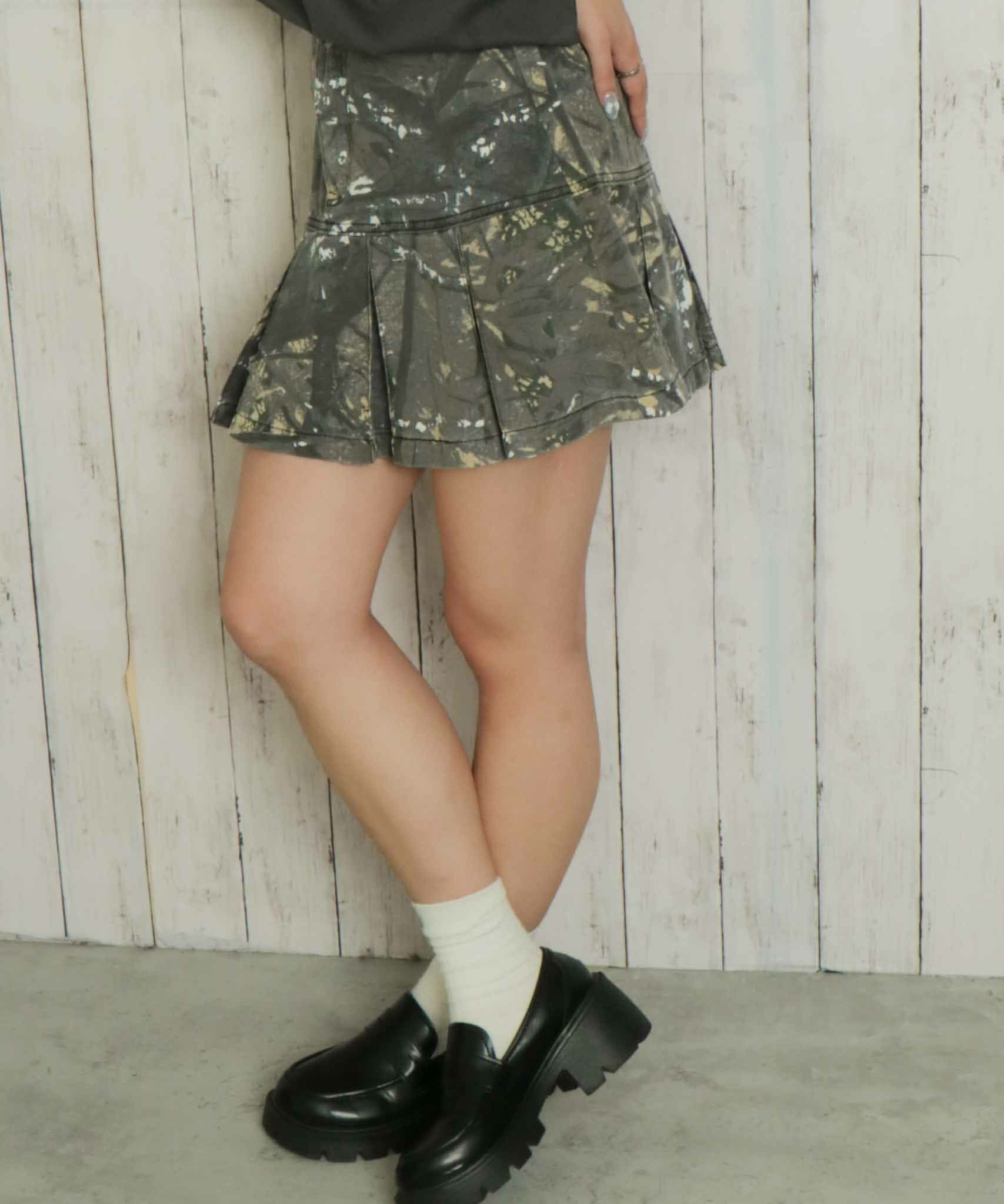 プリーツ×迷彩柄》レディース ミニスカート ヴィンテージ風 ストリート