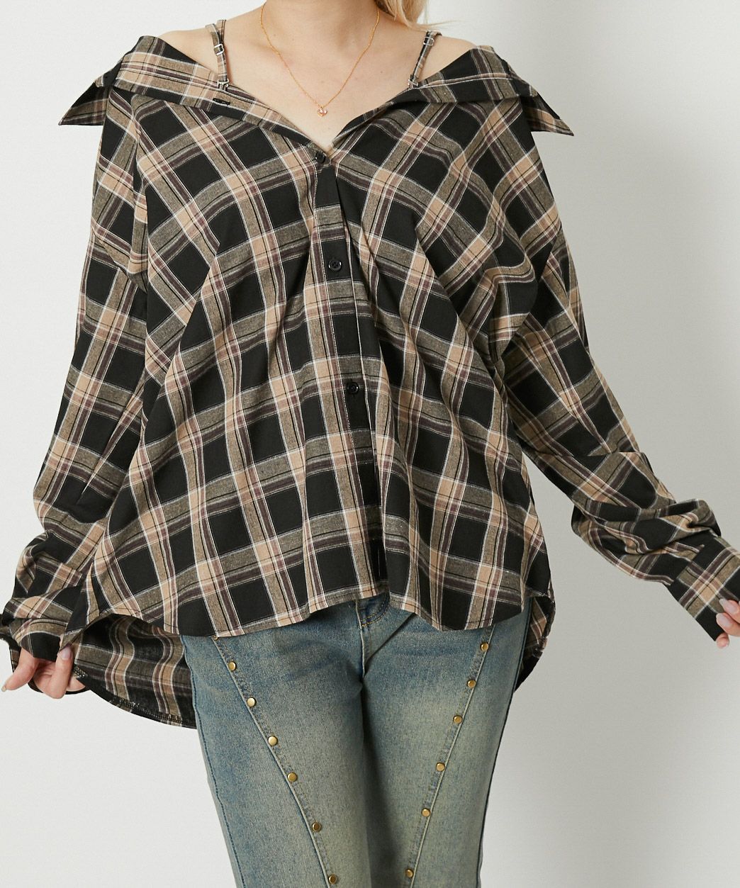 Y's 23-24AW 長袖 アシメントリー グレンチェック シャツ 1 グレン チェック シャツ | ラルフ ローレン公式オンラインストア