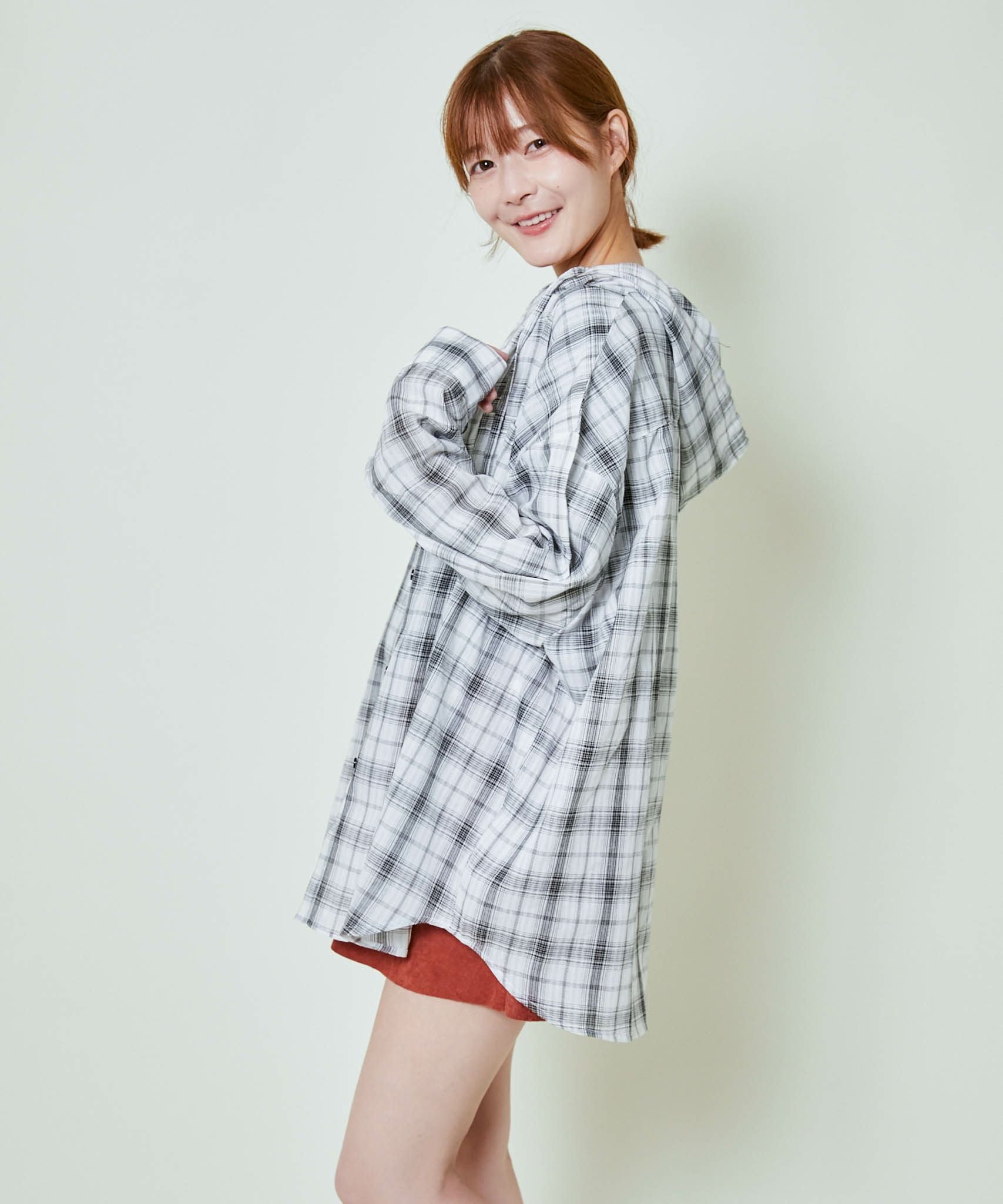 フード付き×ルーズシルエット》レディース チェック柄 シャツ 長袖
