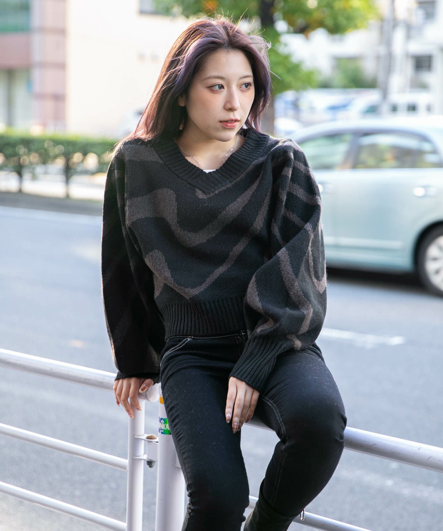 服/ファッション セーター レディース ゼブラ柄×Vネック》レディース ニットプルオーバー モード トレンド