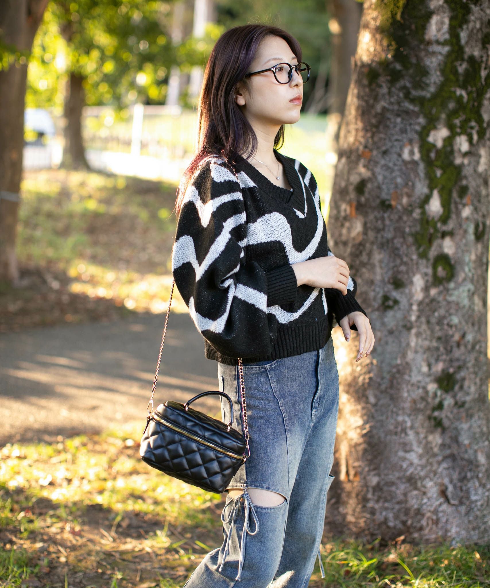 服/ファッション セーター レディース ゼブラ柄×Vネック》レディース ニットプルオーバー モード トレンド