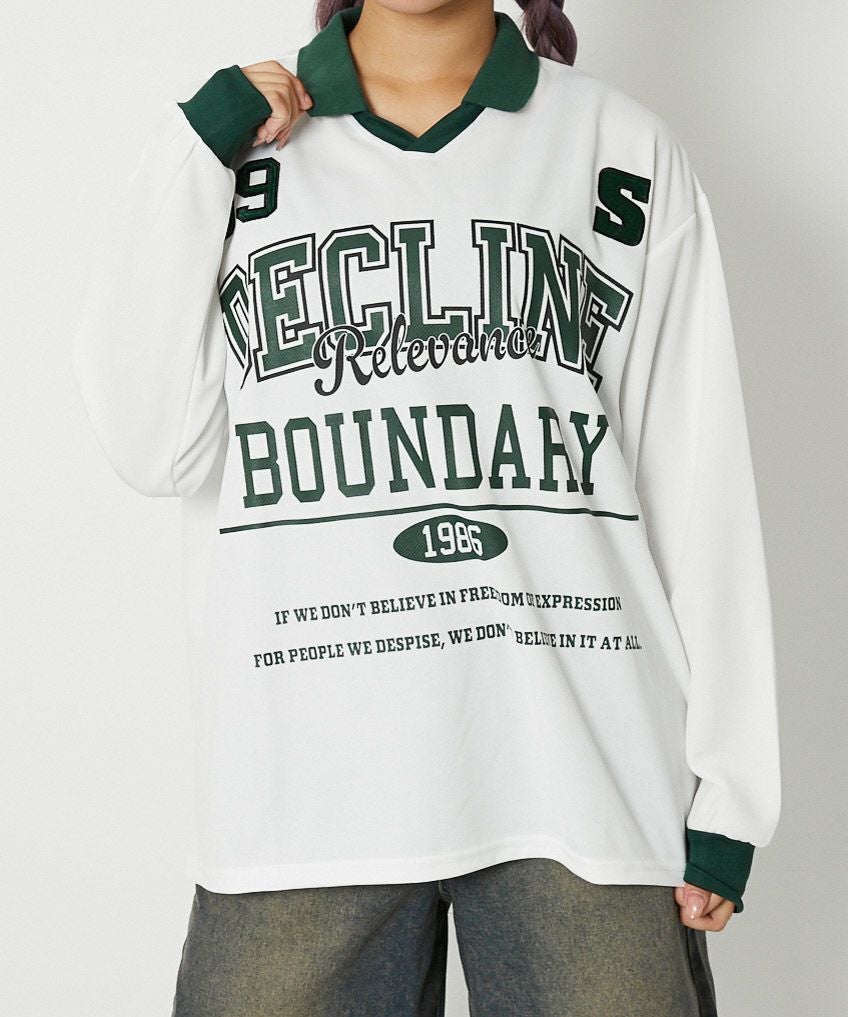 kolor カラー デザインTシャツ トップス プルオーバー サイズ1白グリーン 衿付き×メッシュ》レディース カレッジロゴ プルオーバー スポカジ