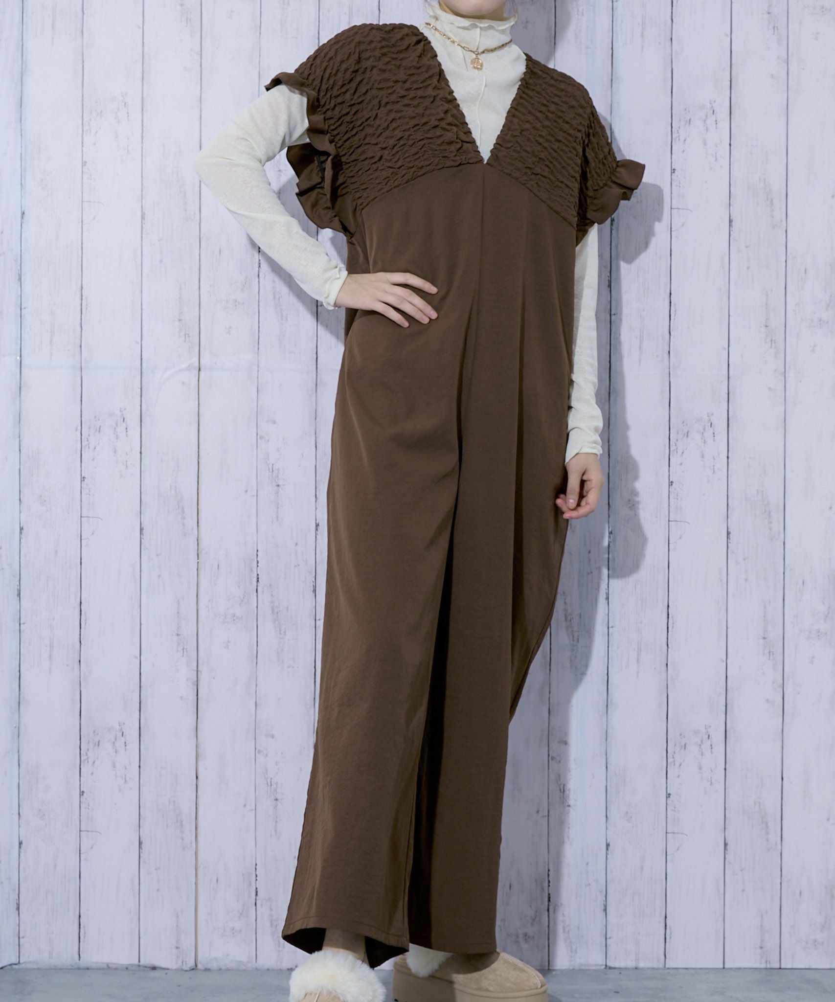 シャーリング×美シルエット》レディース サロペット フェミニン 体型