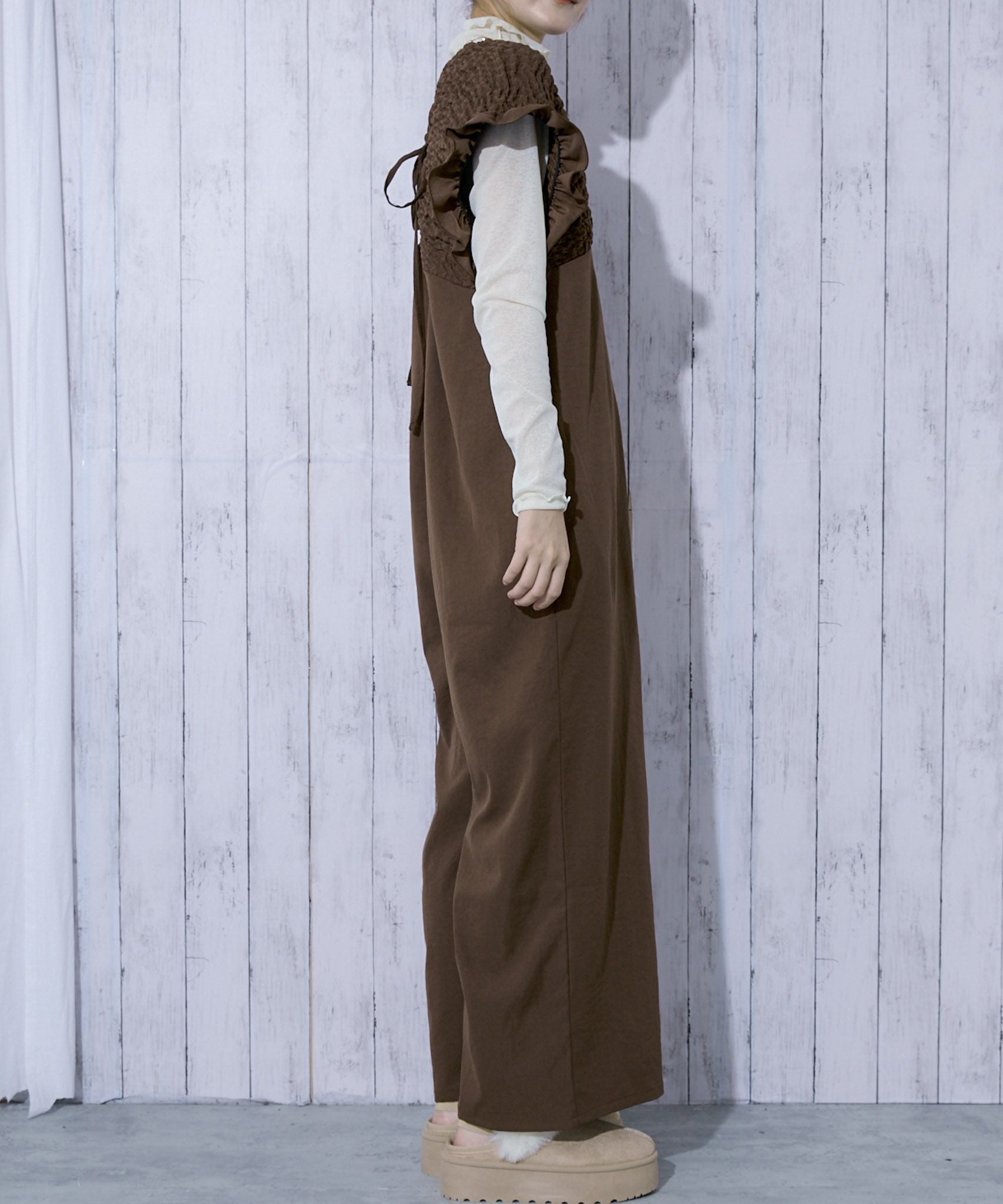 専用【極美品】グレースコンチネンタル 2023SS フリルヘムGジャン 36 黒 シャーリング×美シルエット》レディース サロペット フェミニン 体型