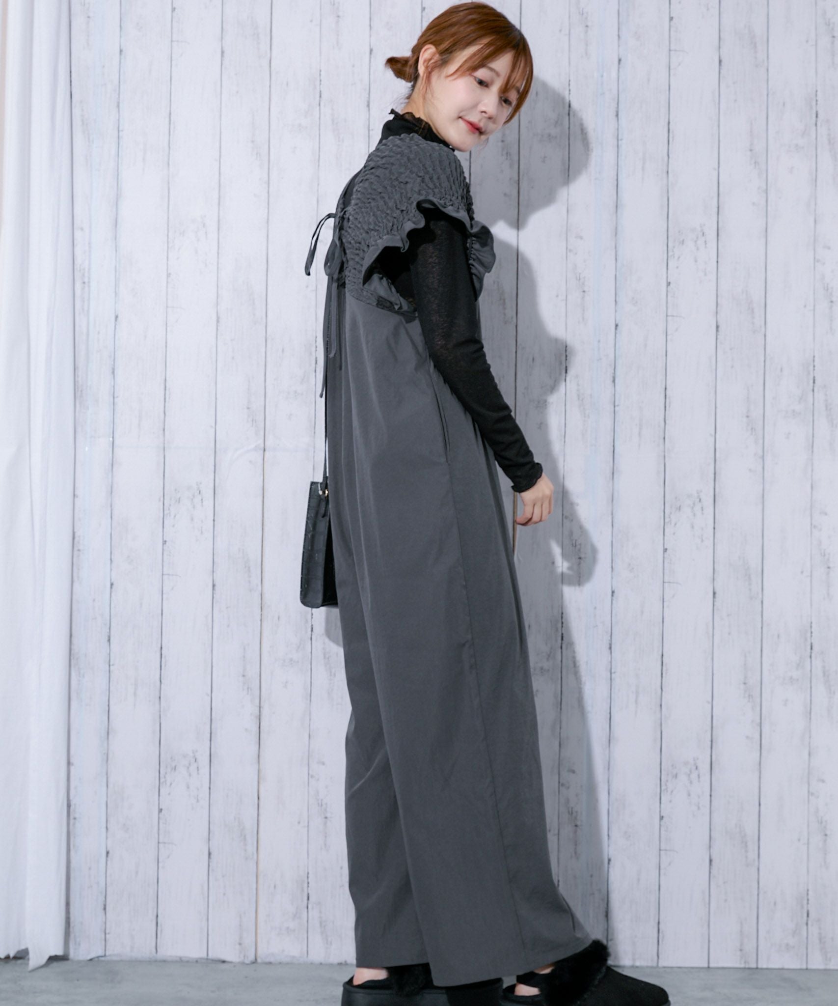シャーリング×美シルエット》レディース サロペット フェミニン 体型