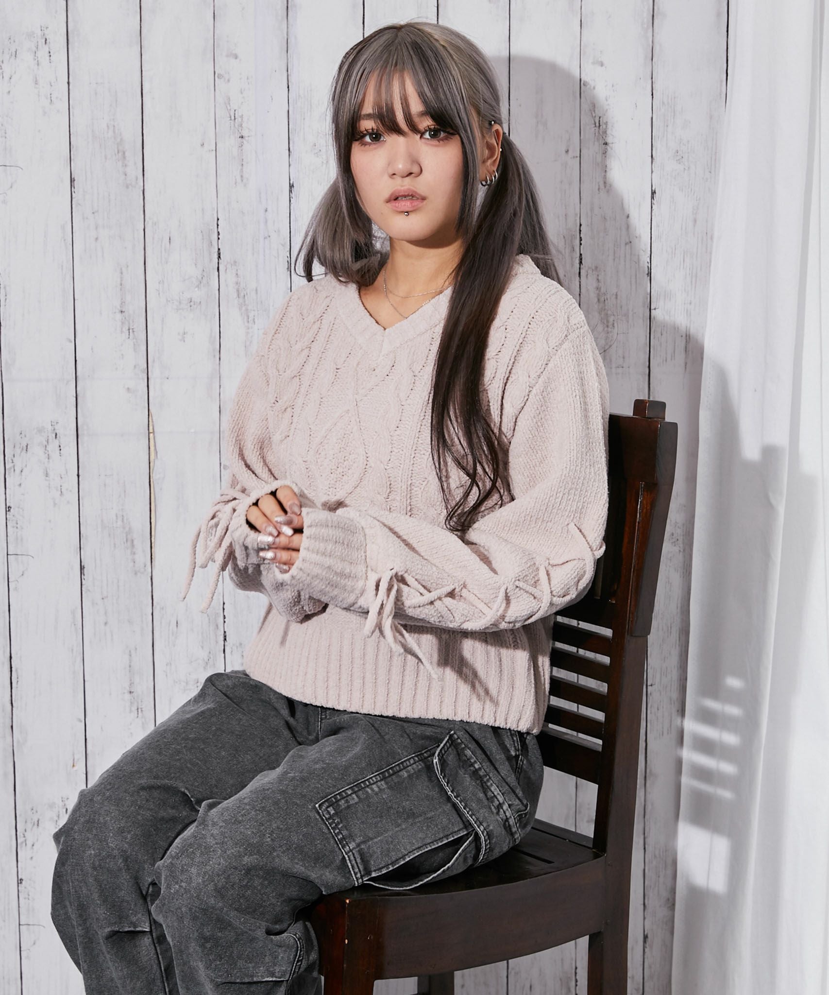 GORGE ゴージ ニットセーター Vネック size F ケーブルVネックオフショルプルオーバー[品番：GORW0008093]｜GORGE