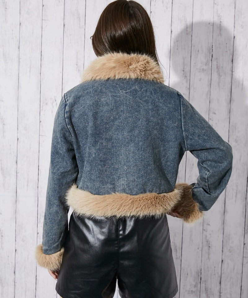 ファーデザイン×デニム》レディース ジャケット 裏付き ショート丈 