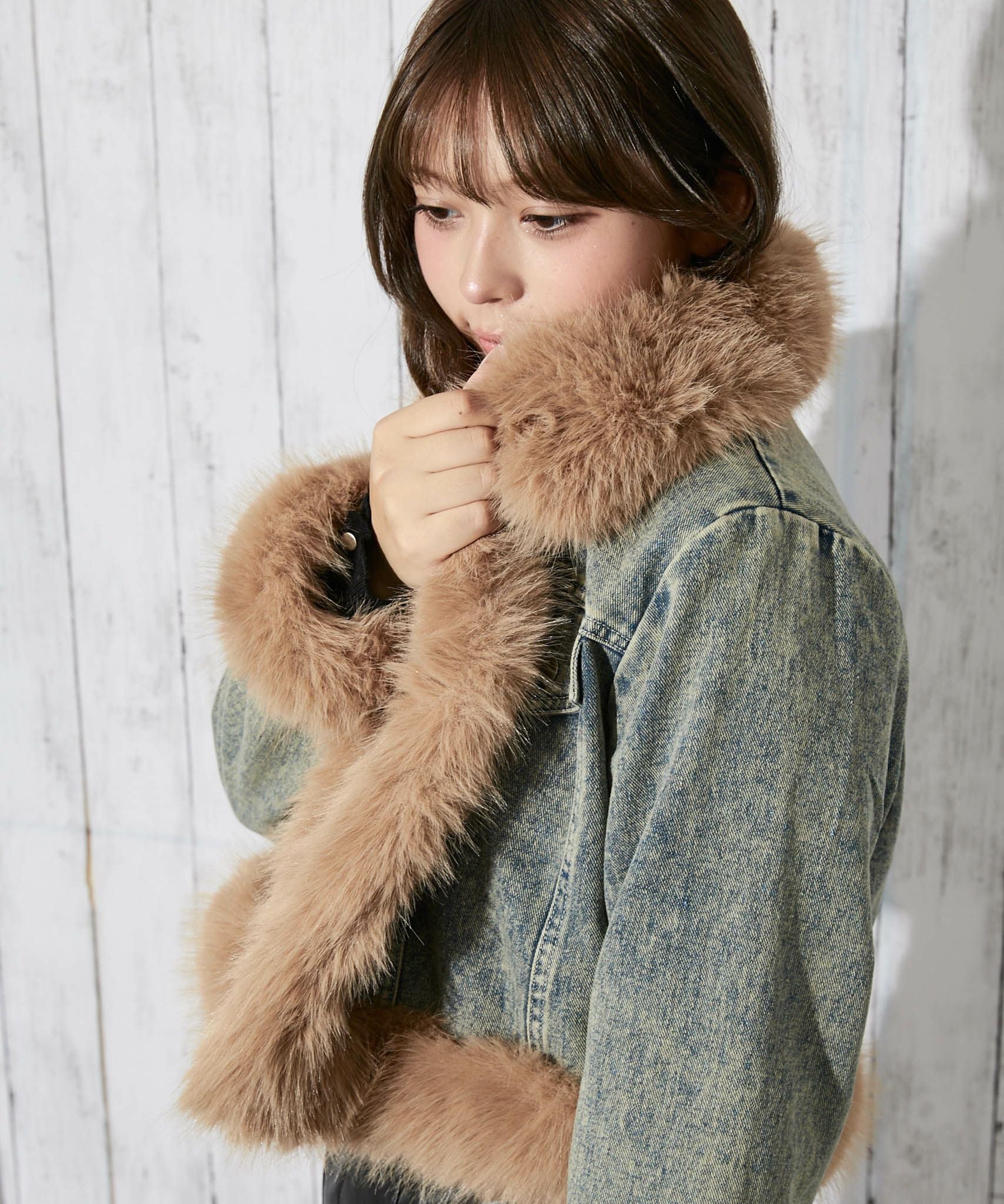ファーデザイン×デニム》レディース ジャケット 裏付き ショート丈