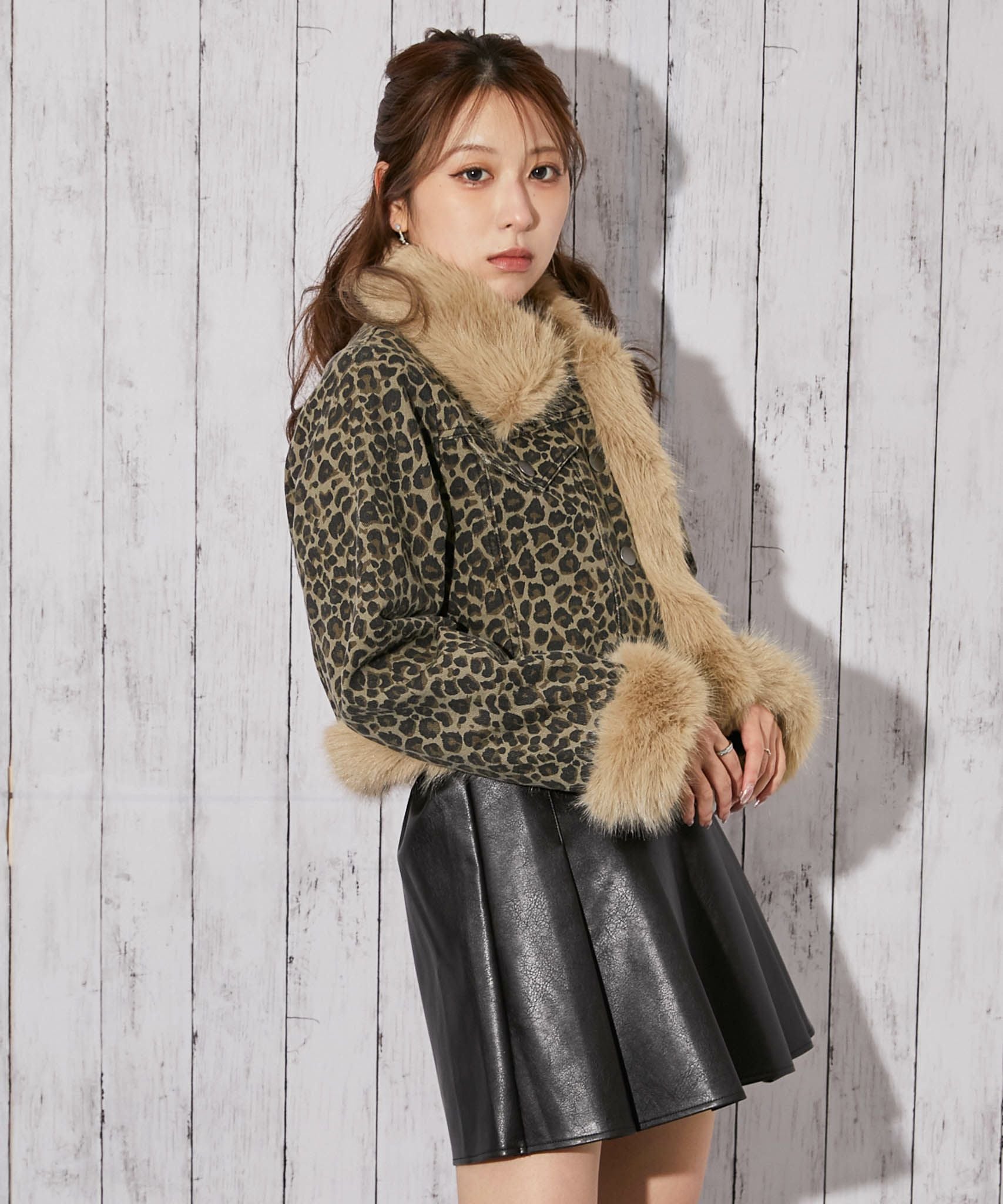 ■ GITANO 80s ラムレザー ジャケット y2k ファー 短丈 ファーデザイン×デニム》レディース ジャケット 裏付き ショート丈