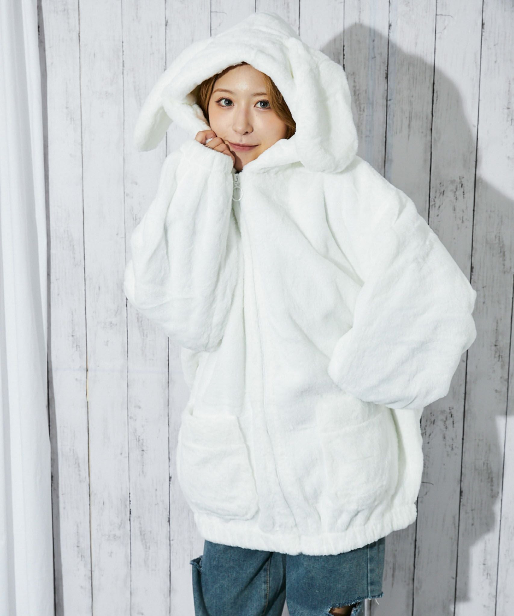 アニマル耳付きフード》レディース フェイクファー ブルゾン ふわもこ