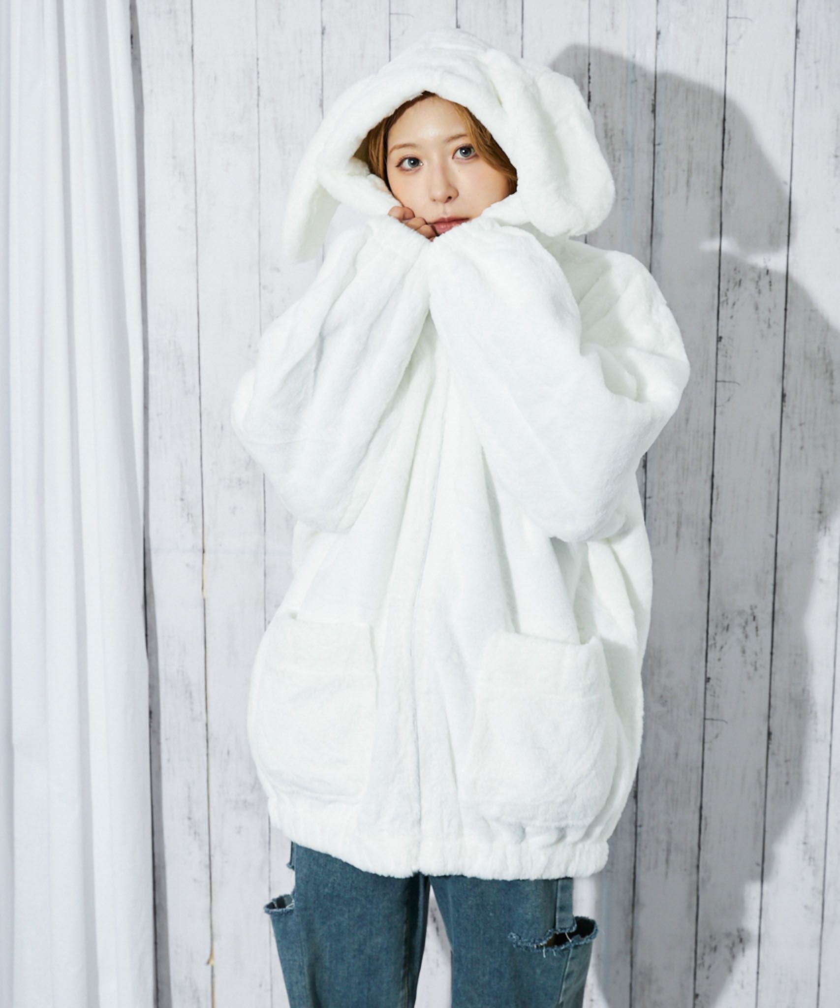 アニマル耳付きフード》レディース フェイクファー ブルゾン ふわもこ