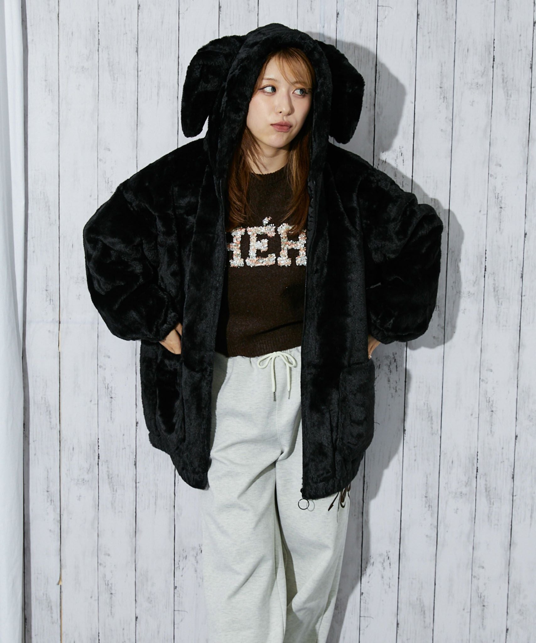 アニマル耳付きフード》レディース フェイクファー ブルゾン ふわもこ