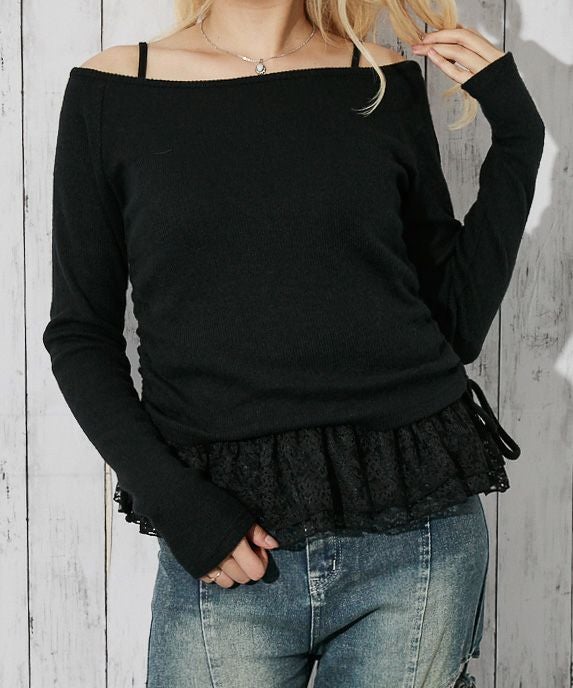 レースキャミニットトップス MIA(ミア)】サマーニット×カップ付き裾レースキャミ-- ZAKKA-BOX