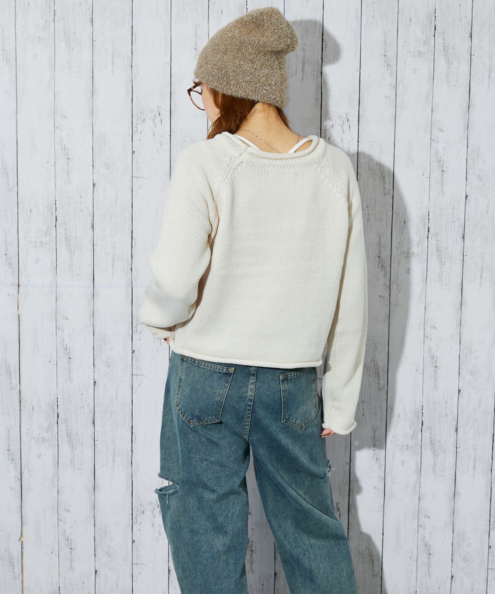 ハートロゴ×ラウンドヘム》レディース ニットトップス ガーリー