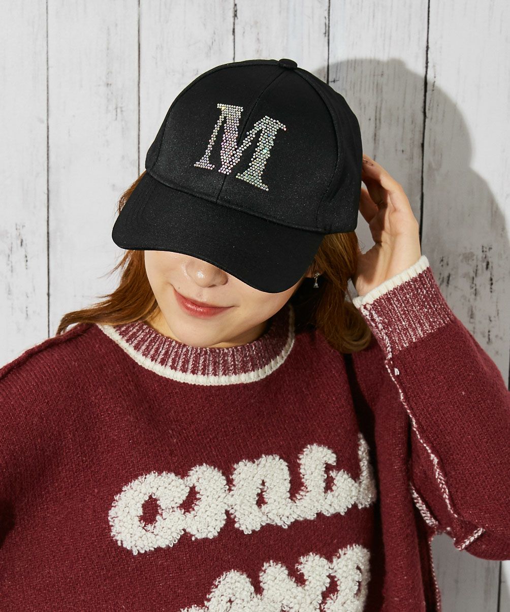 ラインストーンロゴ×Mデザイン》レディース キャップ ストリート
