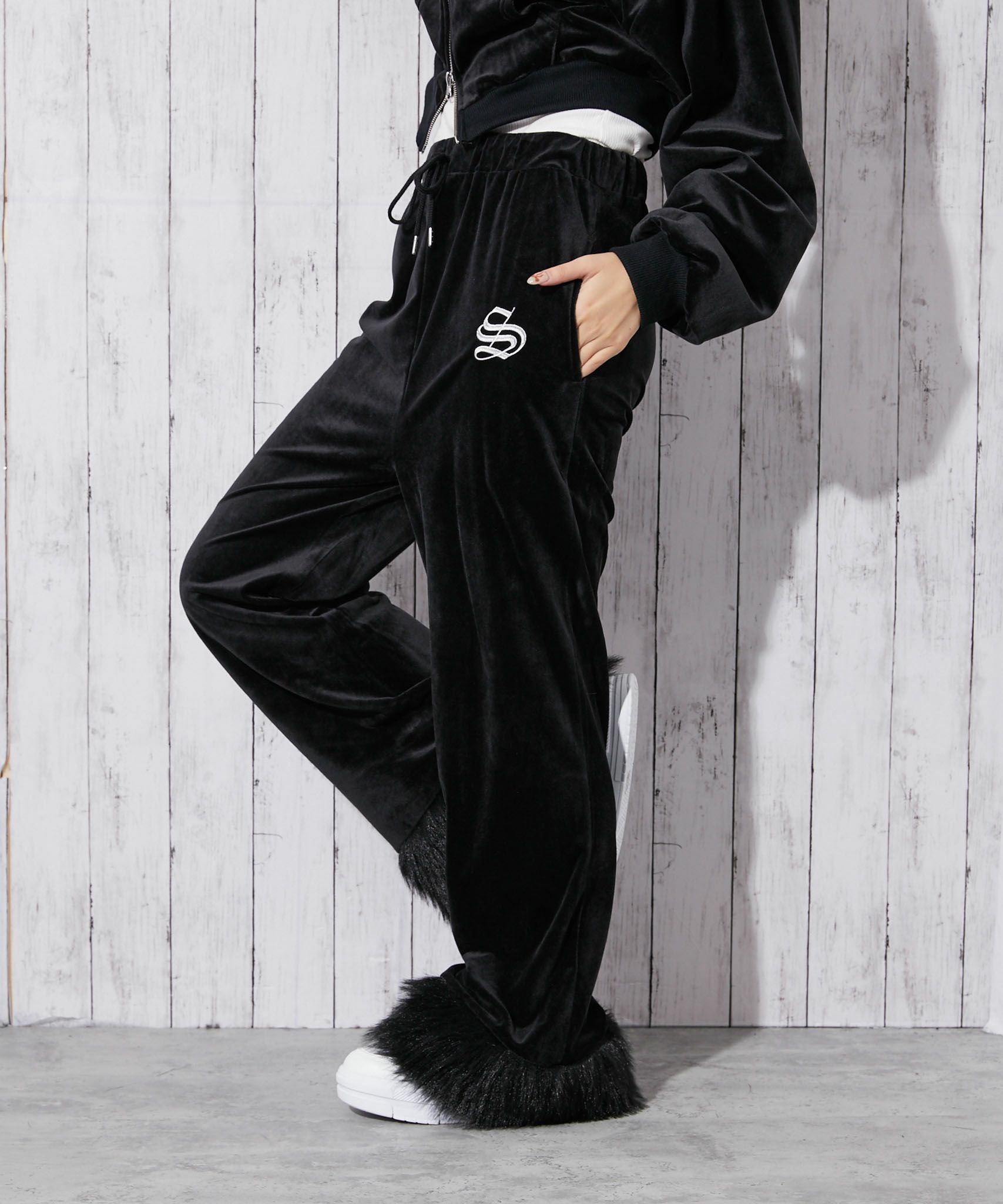 裾ファー×ベロア素材》レディース フレアパンツ セットアップ対応 秋冬 裾ファー×ベロア素材》レディース フレアパンツ セットアップ対応 秋冬
