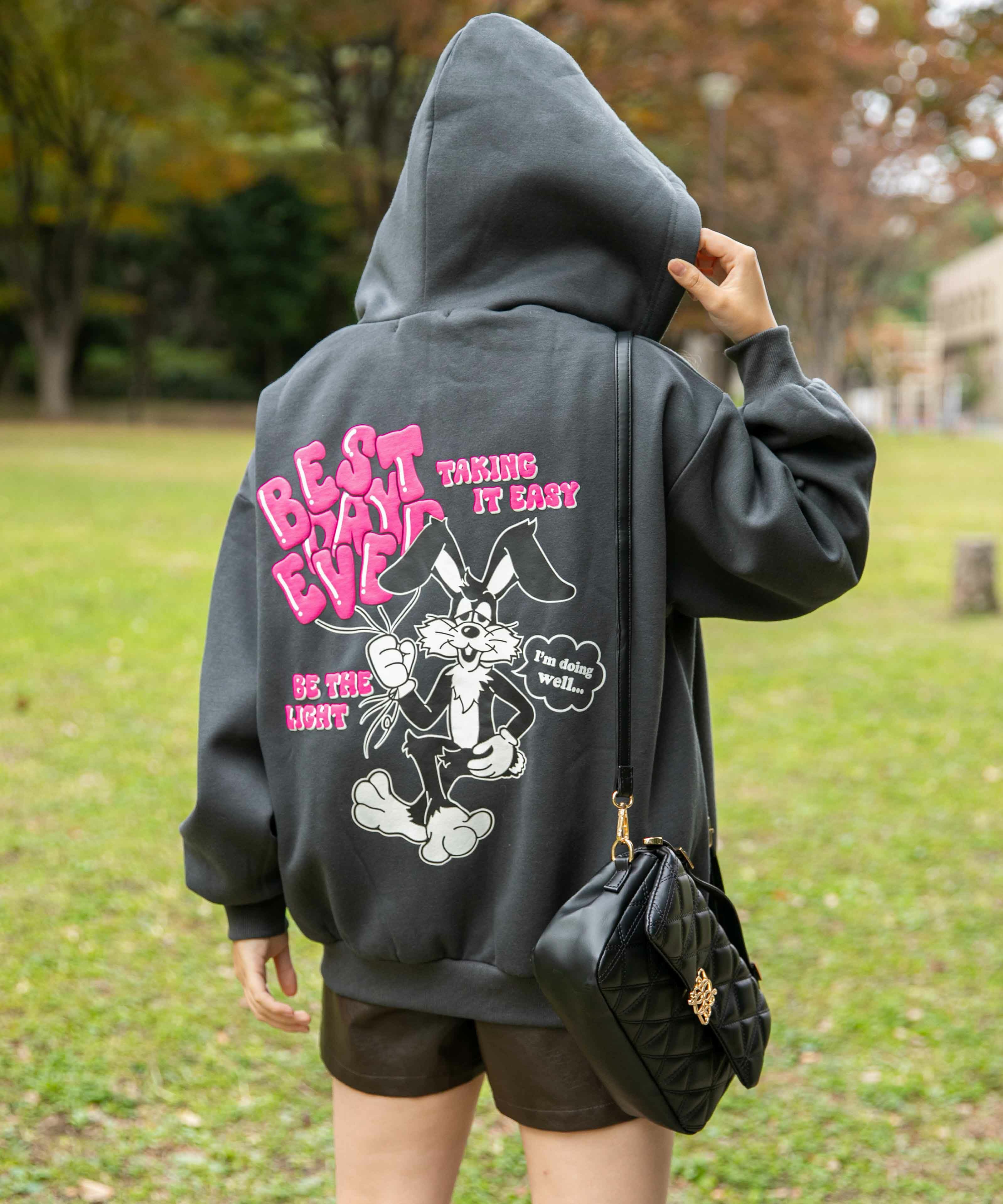 バックキャラ×ゆるストリート》レディース 裏起毛 ジップパーカー