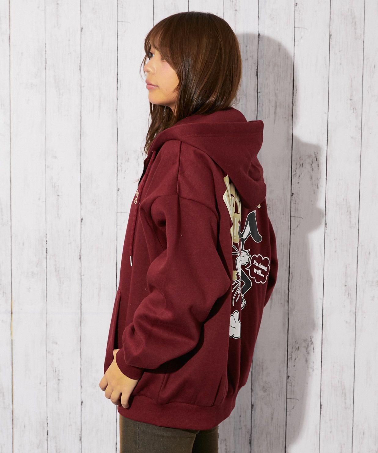 バックキャラ×ゆるストリート》レディース 裏起毛 ジップパーカー