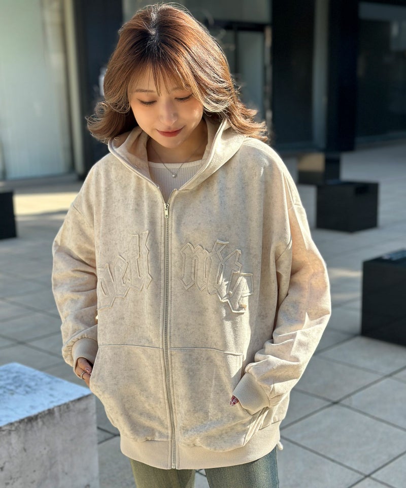 裏毛素材×ファーフード取外し可》ヴィンテージ風ZIPパーカー／秋冬 