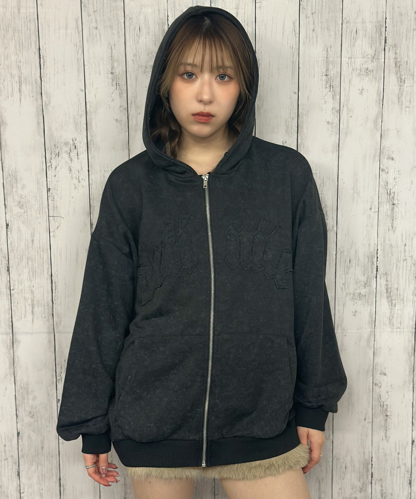 裏毛素材×ファーフード取外し可》ヴィンテージ風ZIPパーカー／秋冬