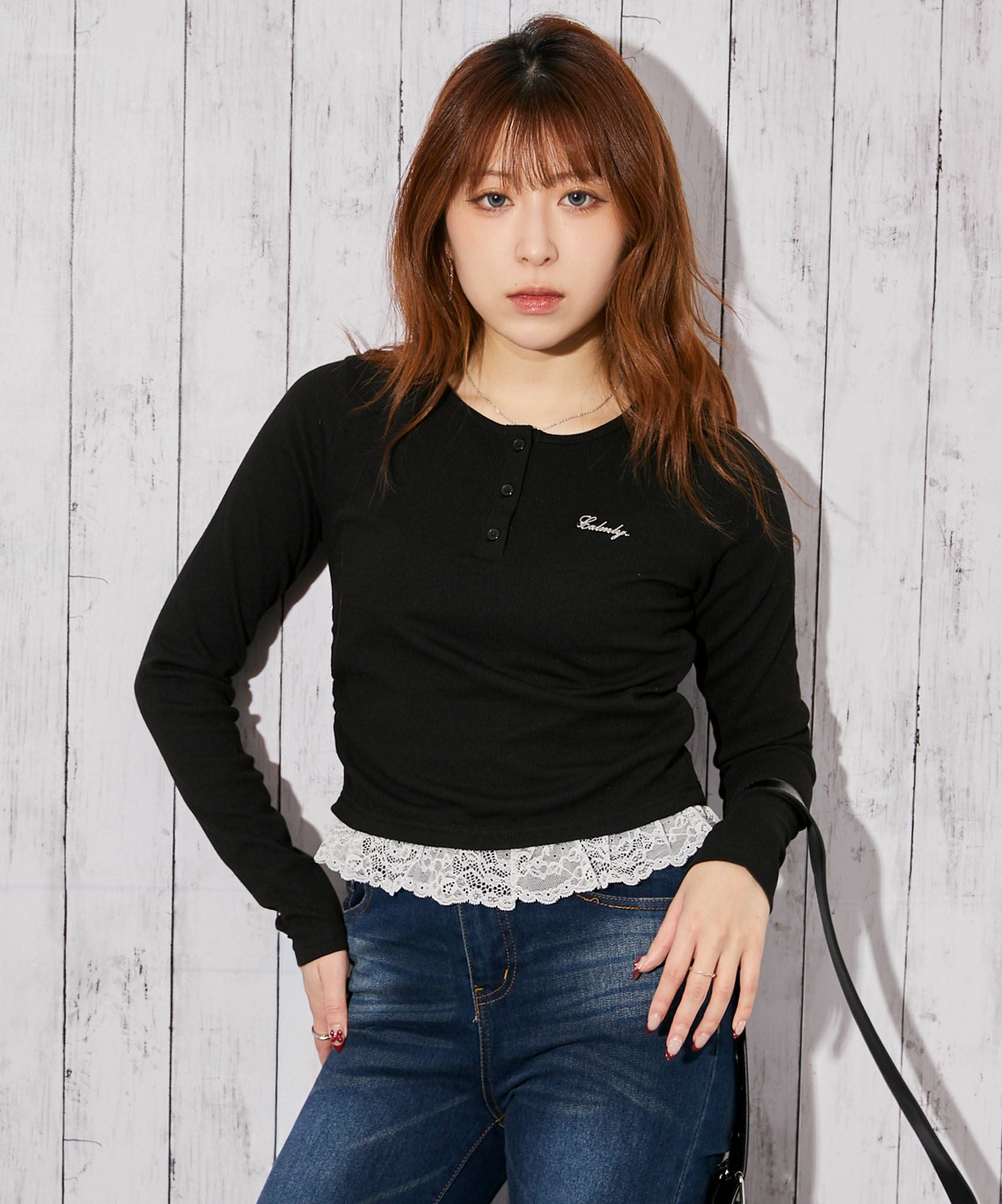 ★YOUNG &amp; OLSEN★リブカットソー★定価¥16,200 YOUNG & OLSEN/ヤングアンドオルセン EMBOSSED LEATHER STUDENT M