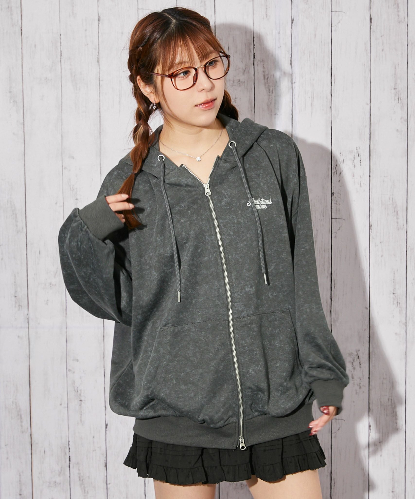 マウスラビット　パーカー　チャコール　イェソン　韓国 ラビットモチーフ×バックデザイン》裏毛ZIPパーカー／秋冬春／全3