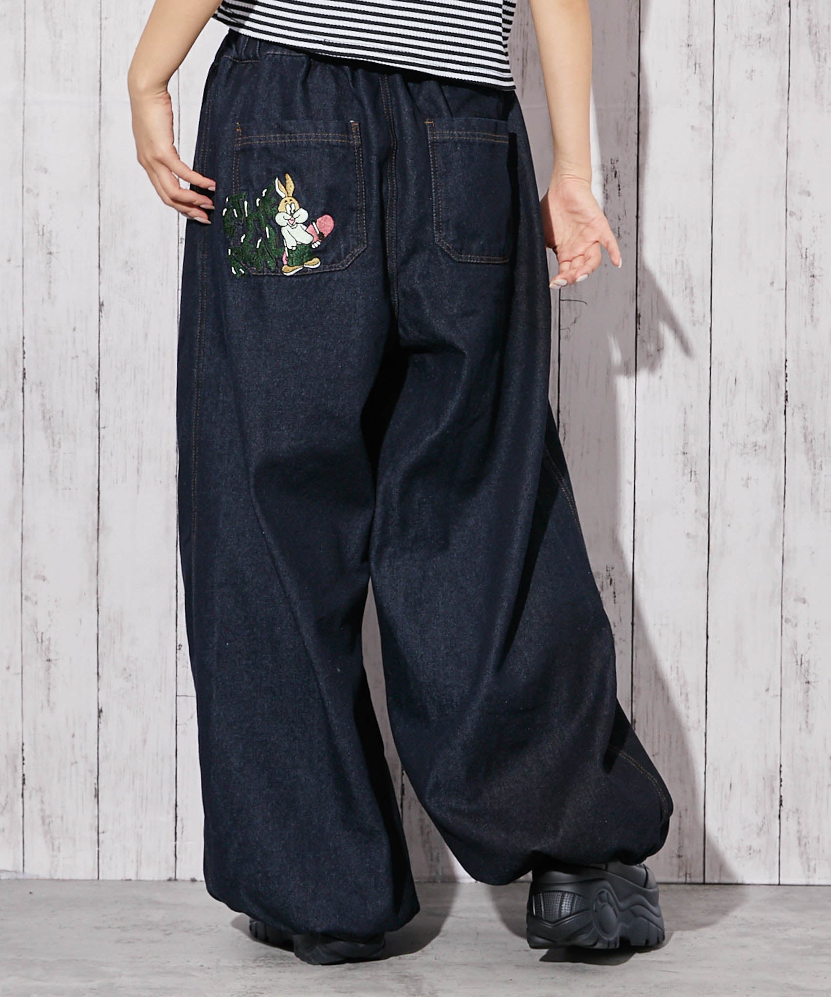 スーパーワイド 刺繍》デニムパンツ／カジュアル×ストリート／オール